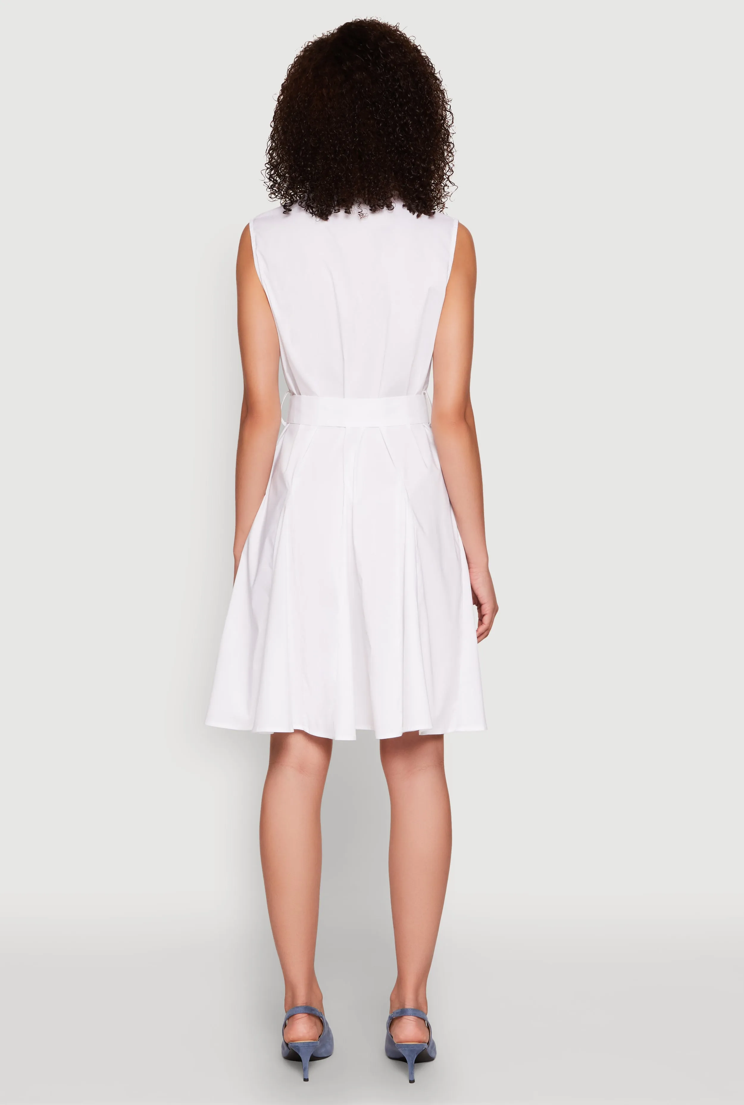 Tie Waist Belted Sleeveless Pleated Shirt Dress sold by Rainbow product image thumbnail 5