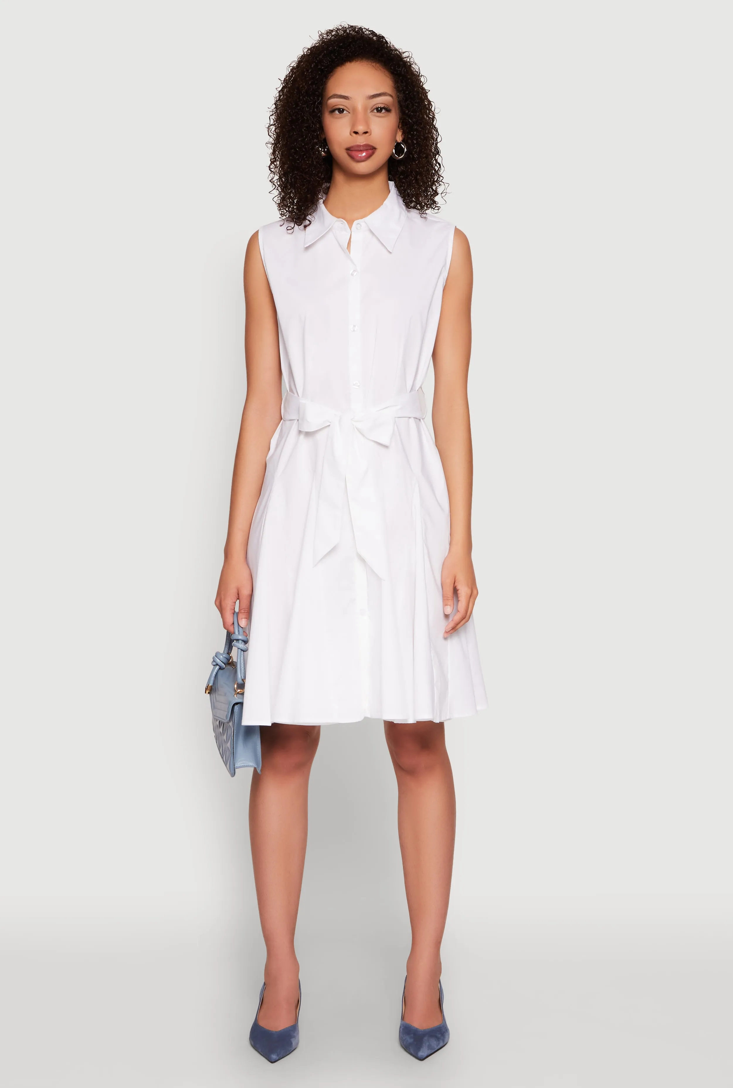 Tie Waist Belted Sleeveless Pleated Shirt Dress sold by Rainbow product image thumbnail 2