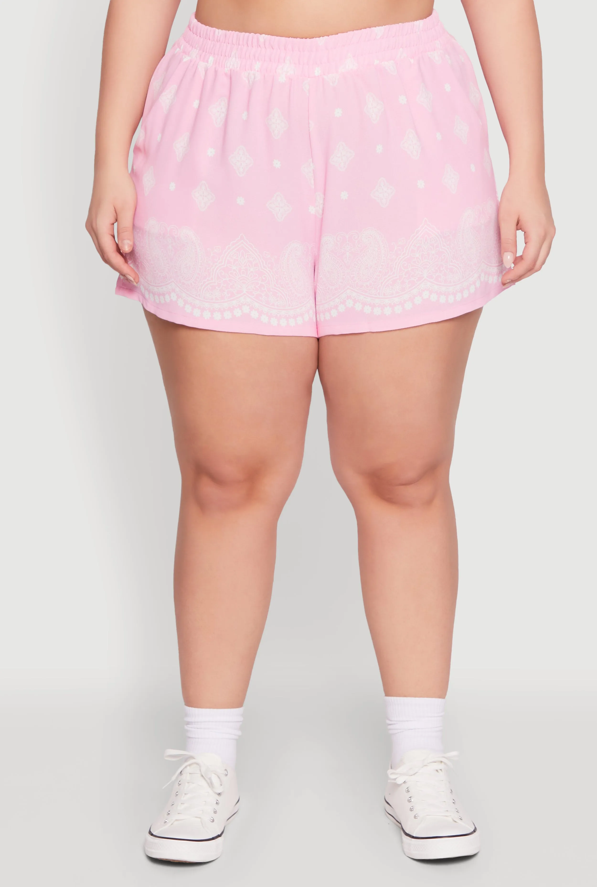 Plus Size Crepe Knit Bandana Print Shorts sold by Rainbow product image thumbnail 3