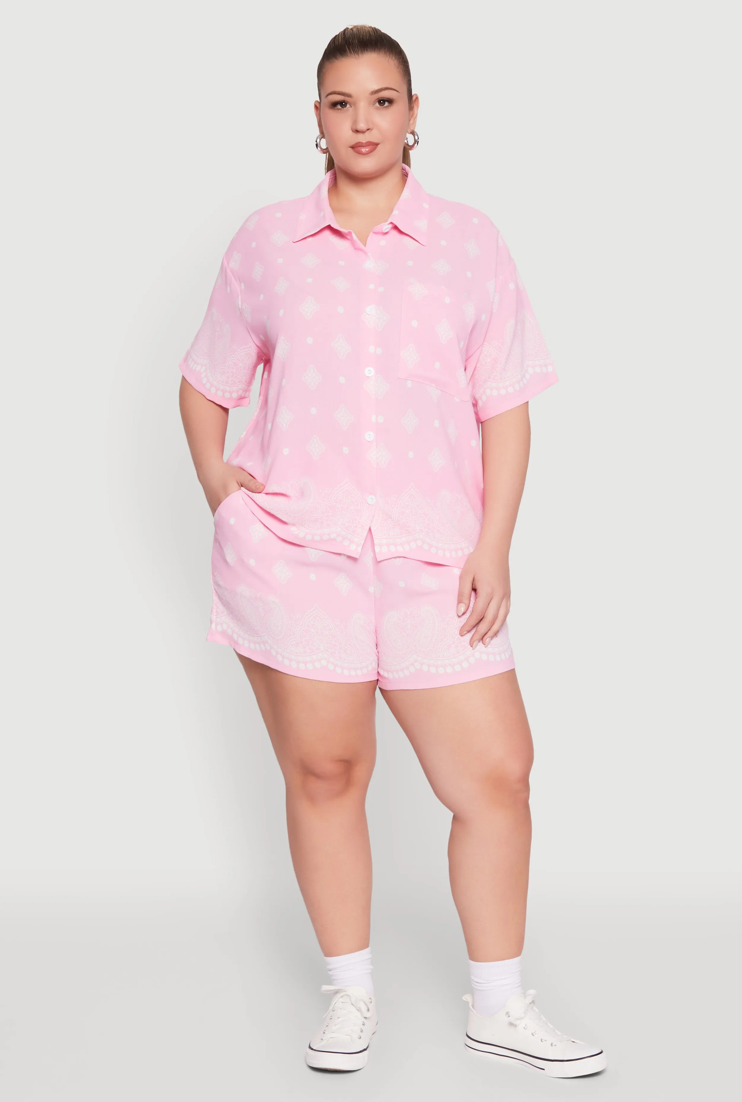 Plus Size Crepe Knit Bandana Print Shorts sold by Rainbow
