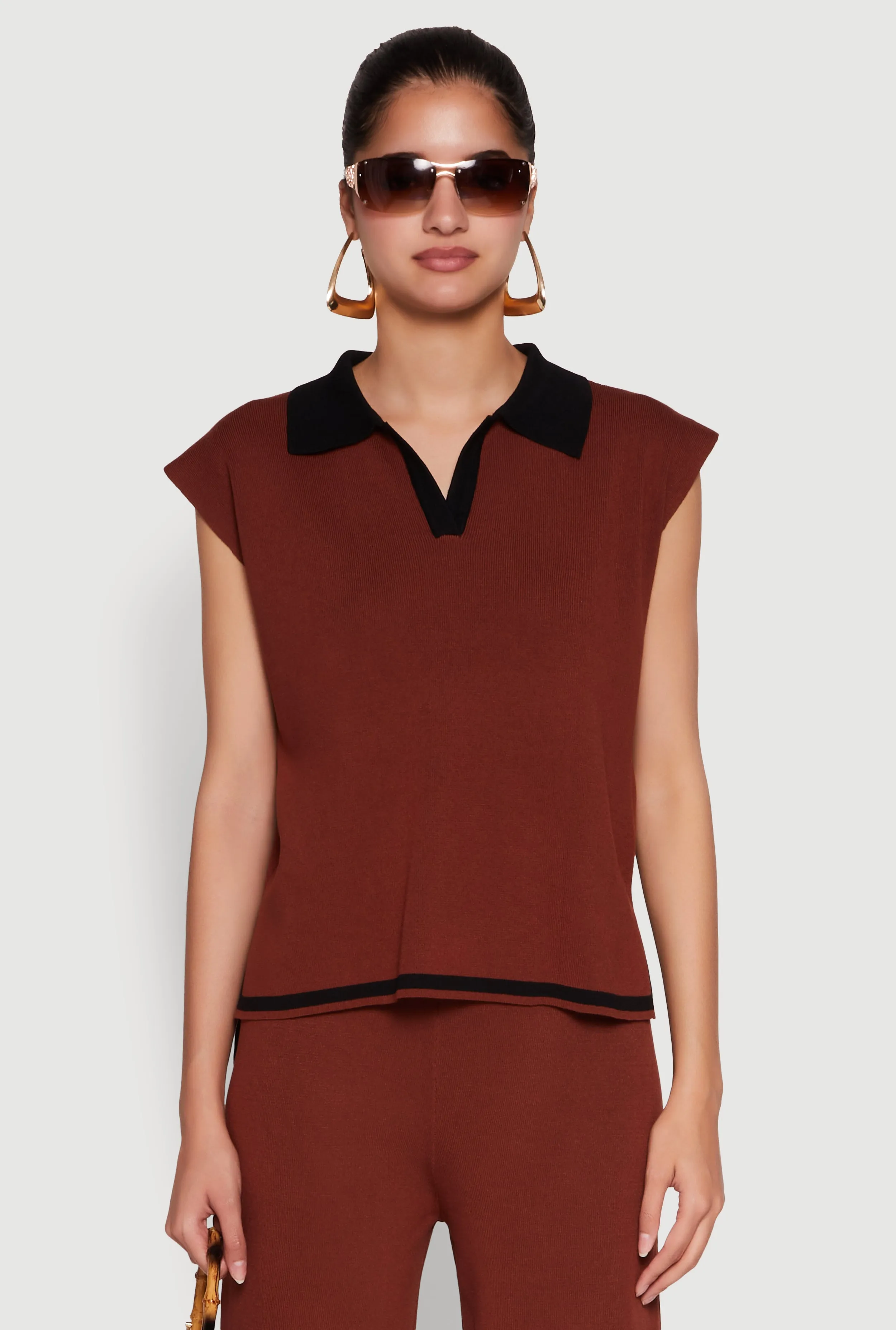 Daisy Contrast Trim Cap Sleeve Blouse sold by Rainbow