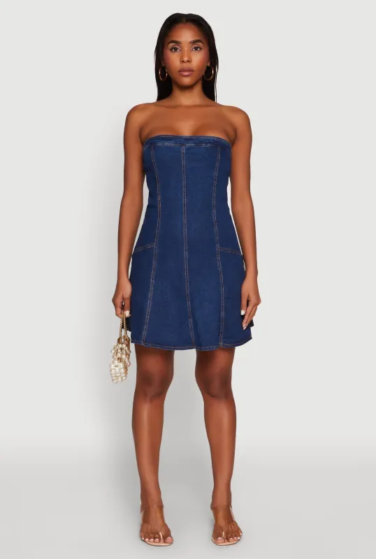 Daisy Strapless Denim Skater Dress sold by Rainbow