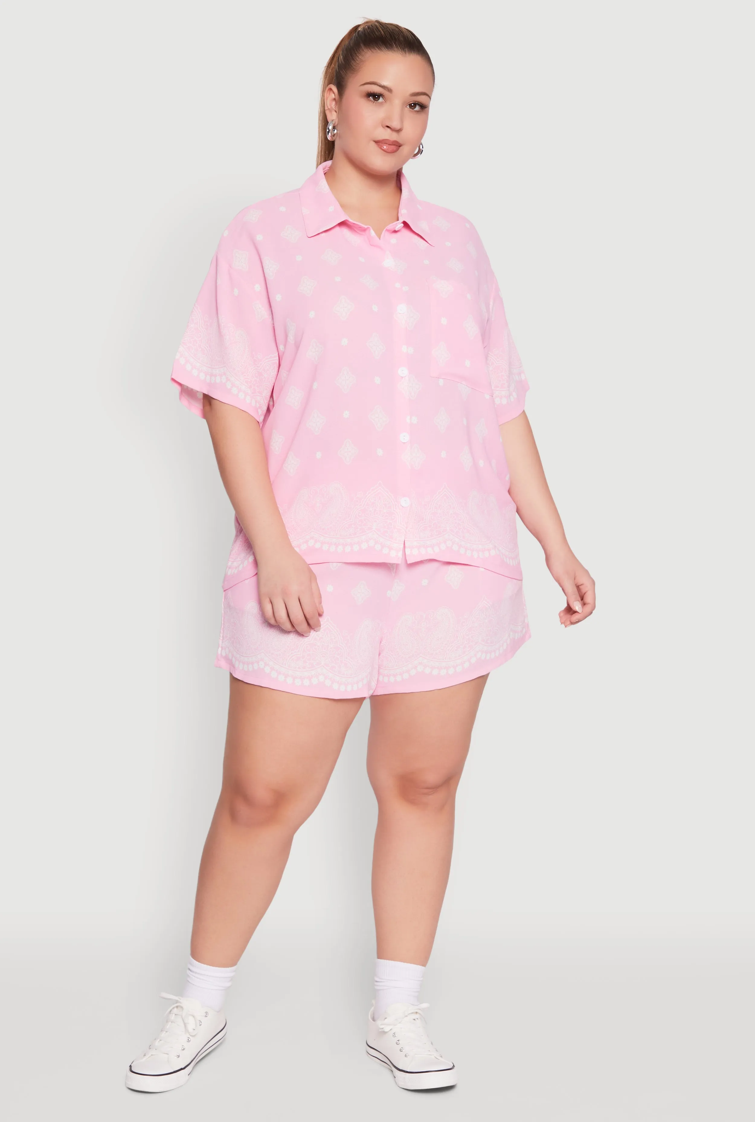 Plus Size Crepe Knit Bandana Print Oversized Shirt sold by Rainbow product image thumbnail 2