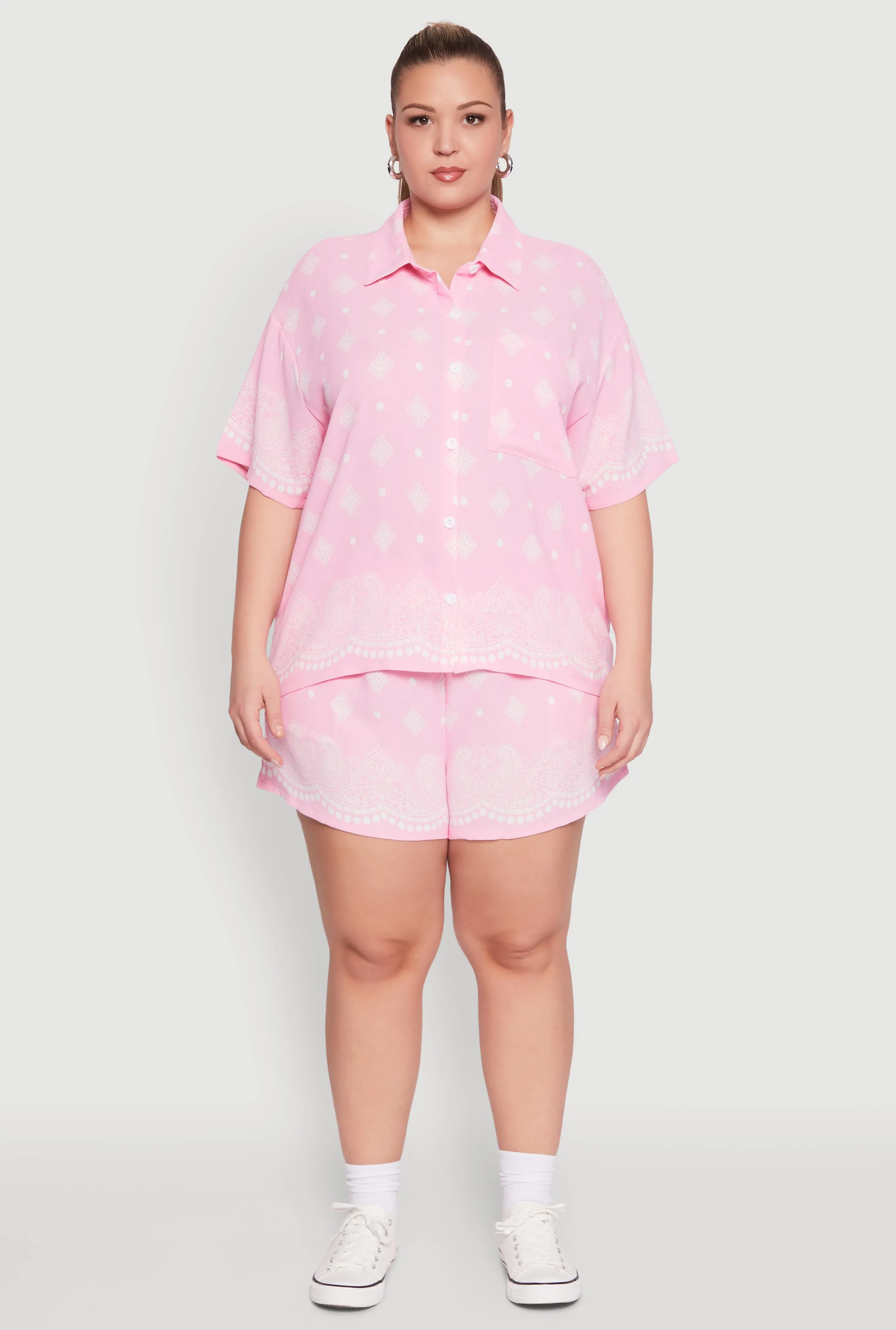 Plus Size Crepe Knit Bandana Print Oversized Shirt sold by Rainbow product image thumbnail 3