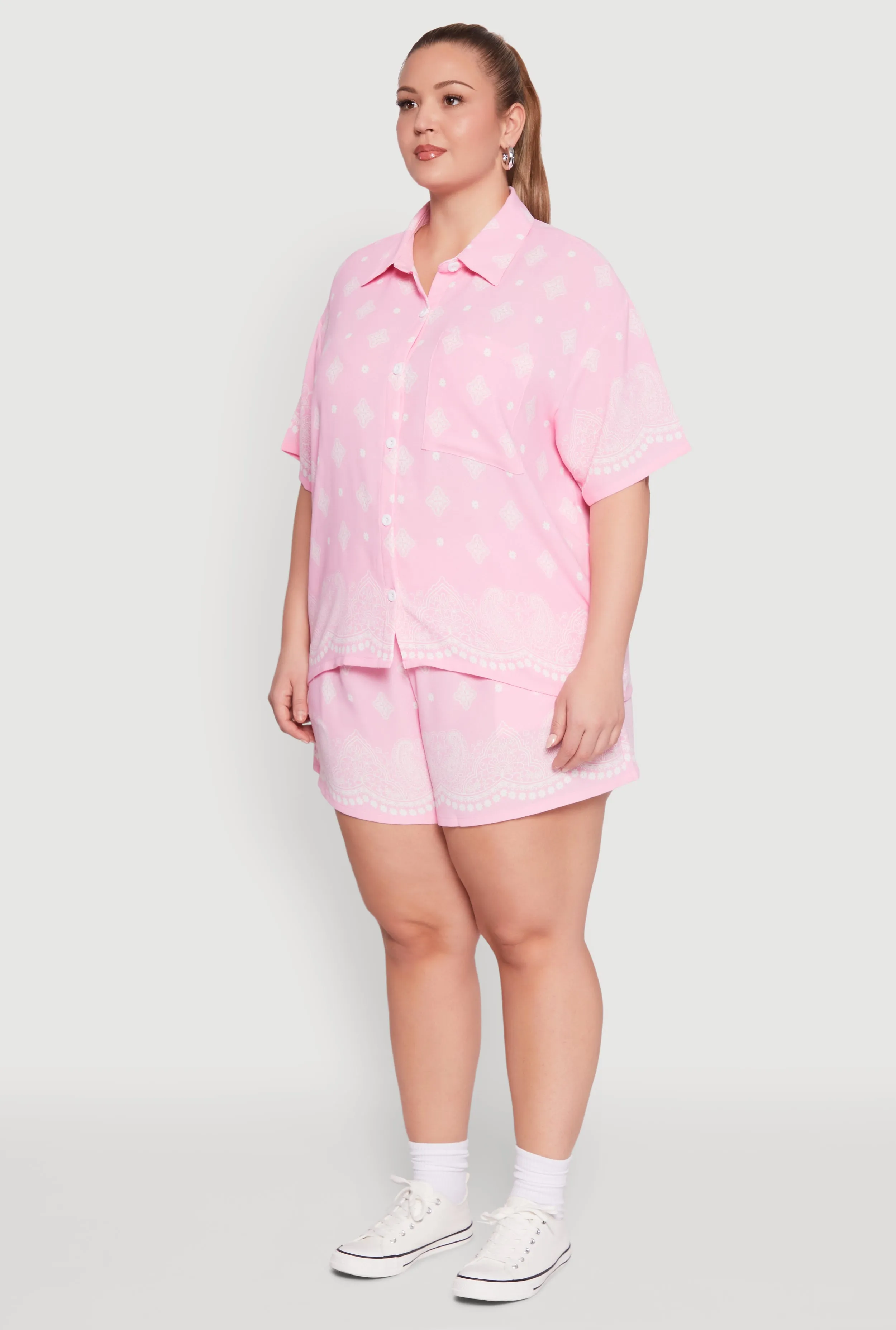 Plus Size Crepe Knit Bandana Print Oversized Shirt sold by Rainbow product image thumbnail 5