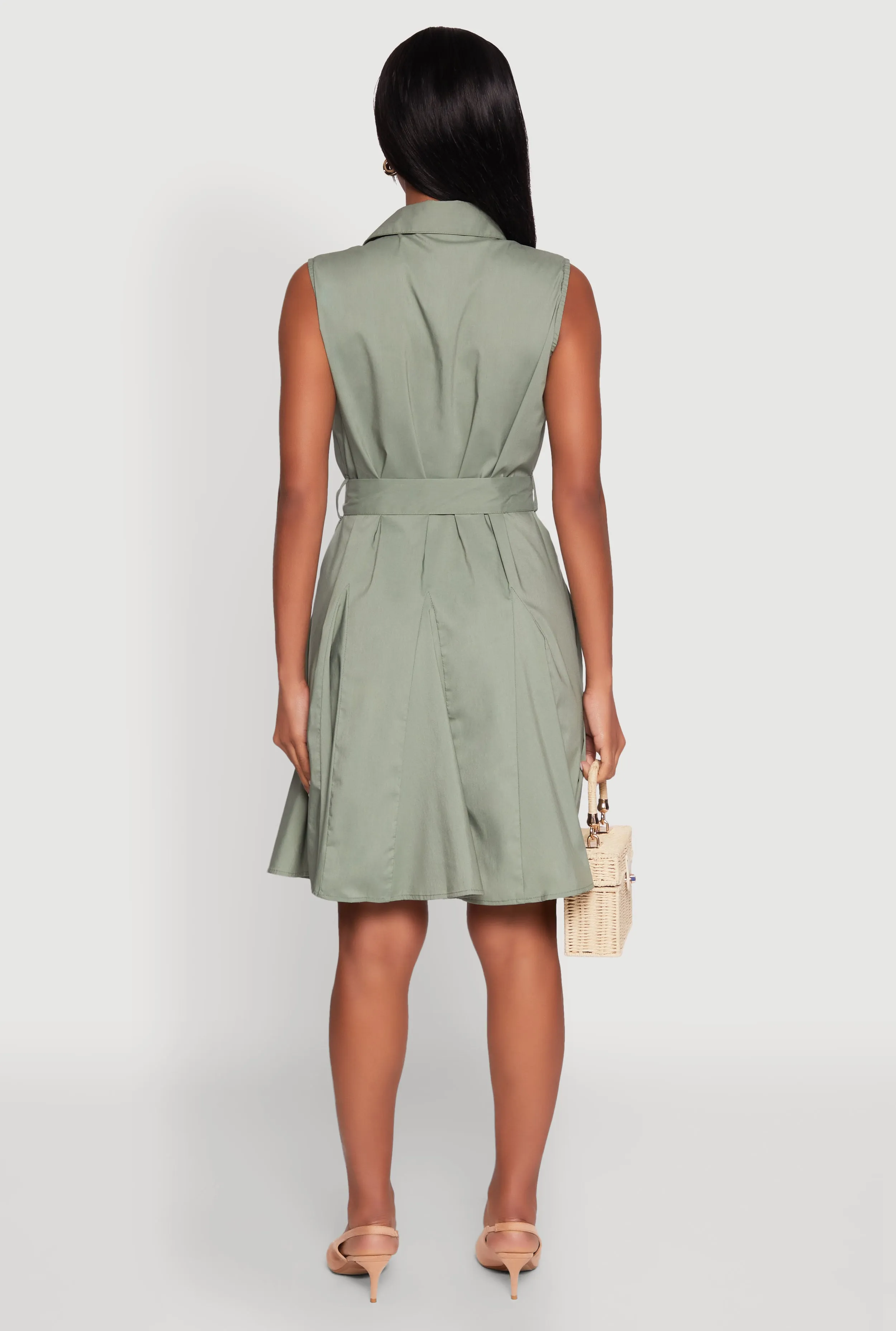 Tie Waist Belted Sleeveless Pleated Shirt Dress sold by Rainbow product image thumbnail 5