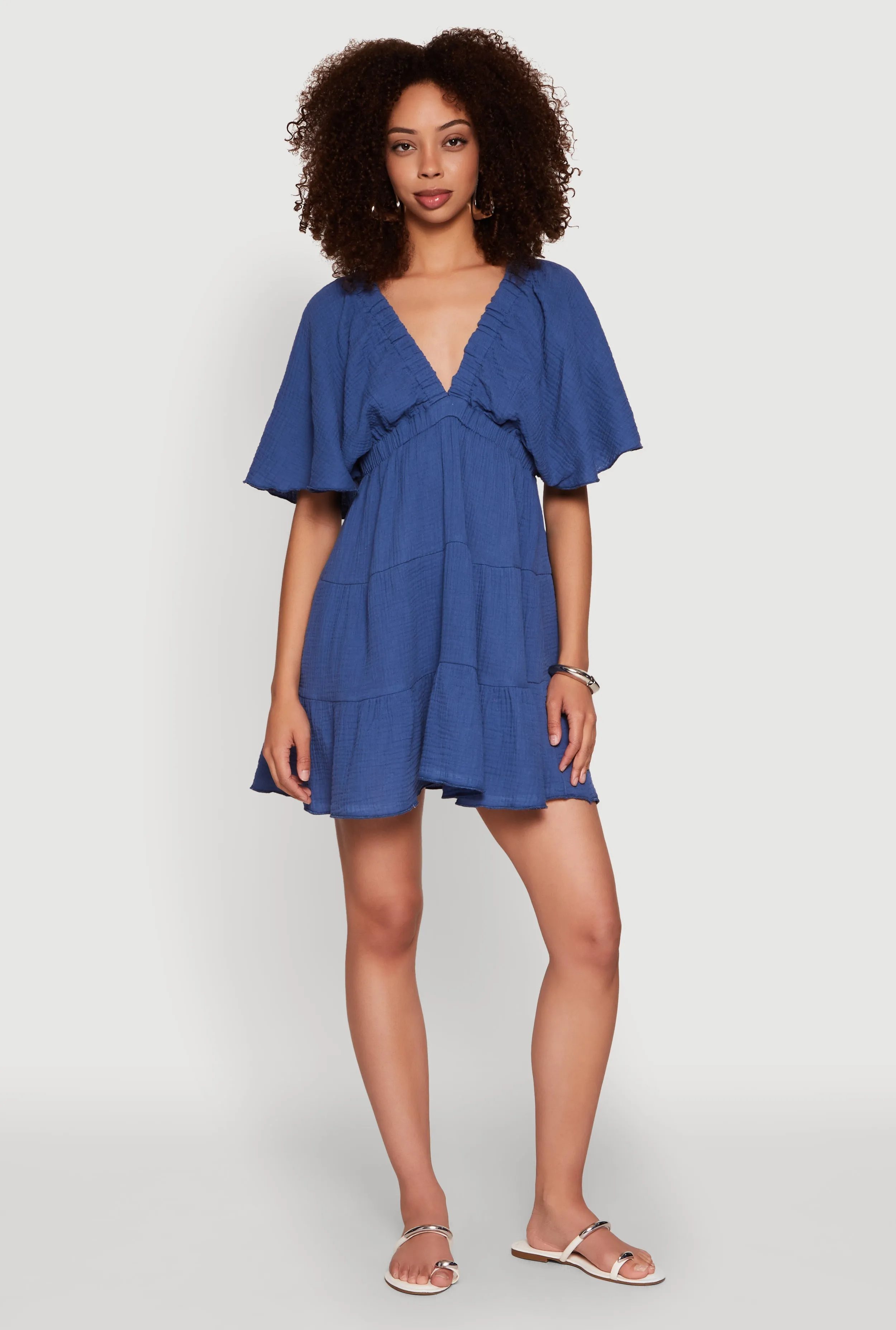 Gauze Knit Plunge Tiered Mini Dress sold by Rainbow product image thumbnail 2