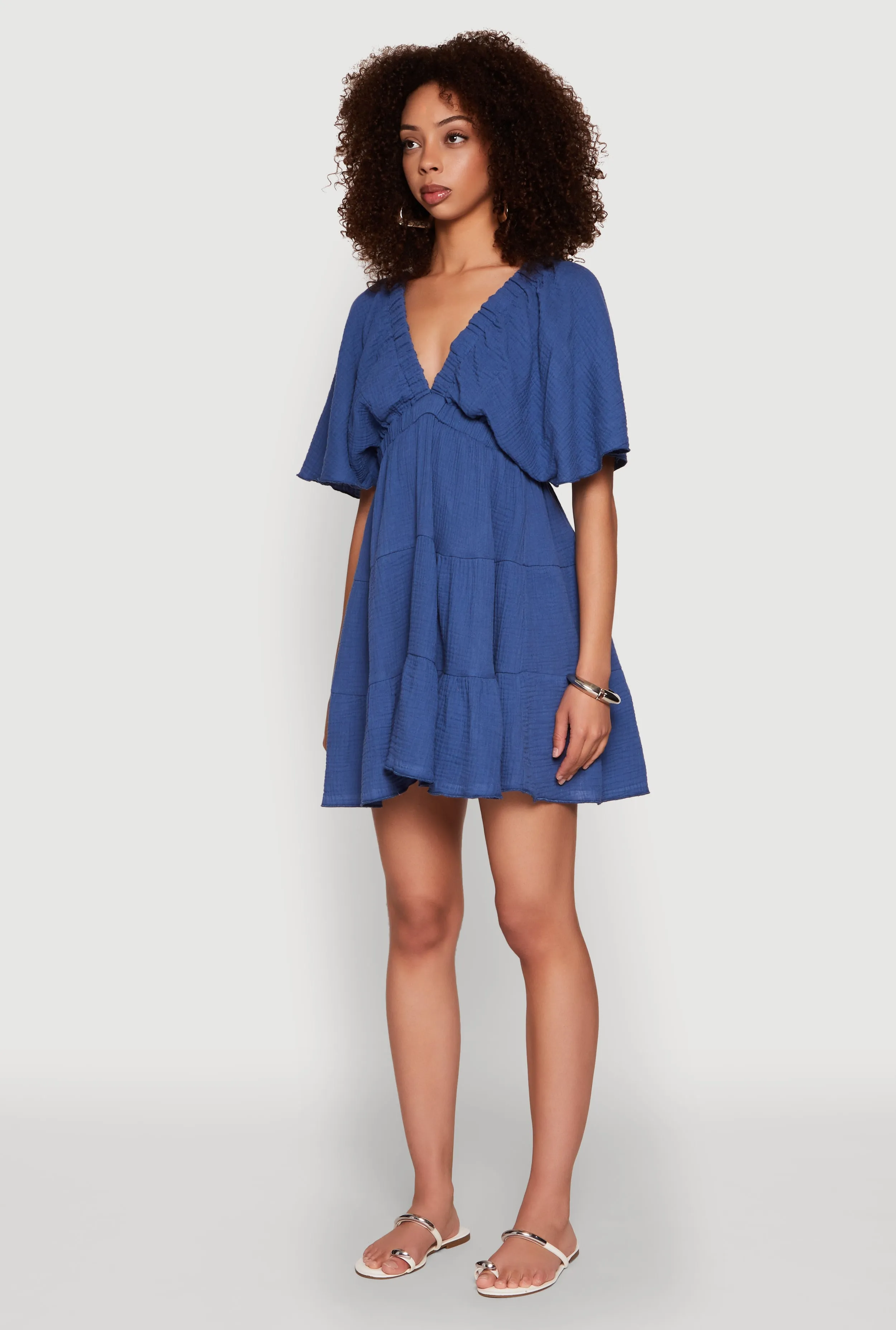 Gauze Knit Plunge Tiered Mini Dress sold by Rainbow product image thumbnail 3