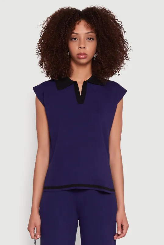 Daisy Contrast Trim Cap Sleeve Blouse sold by Rainbow