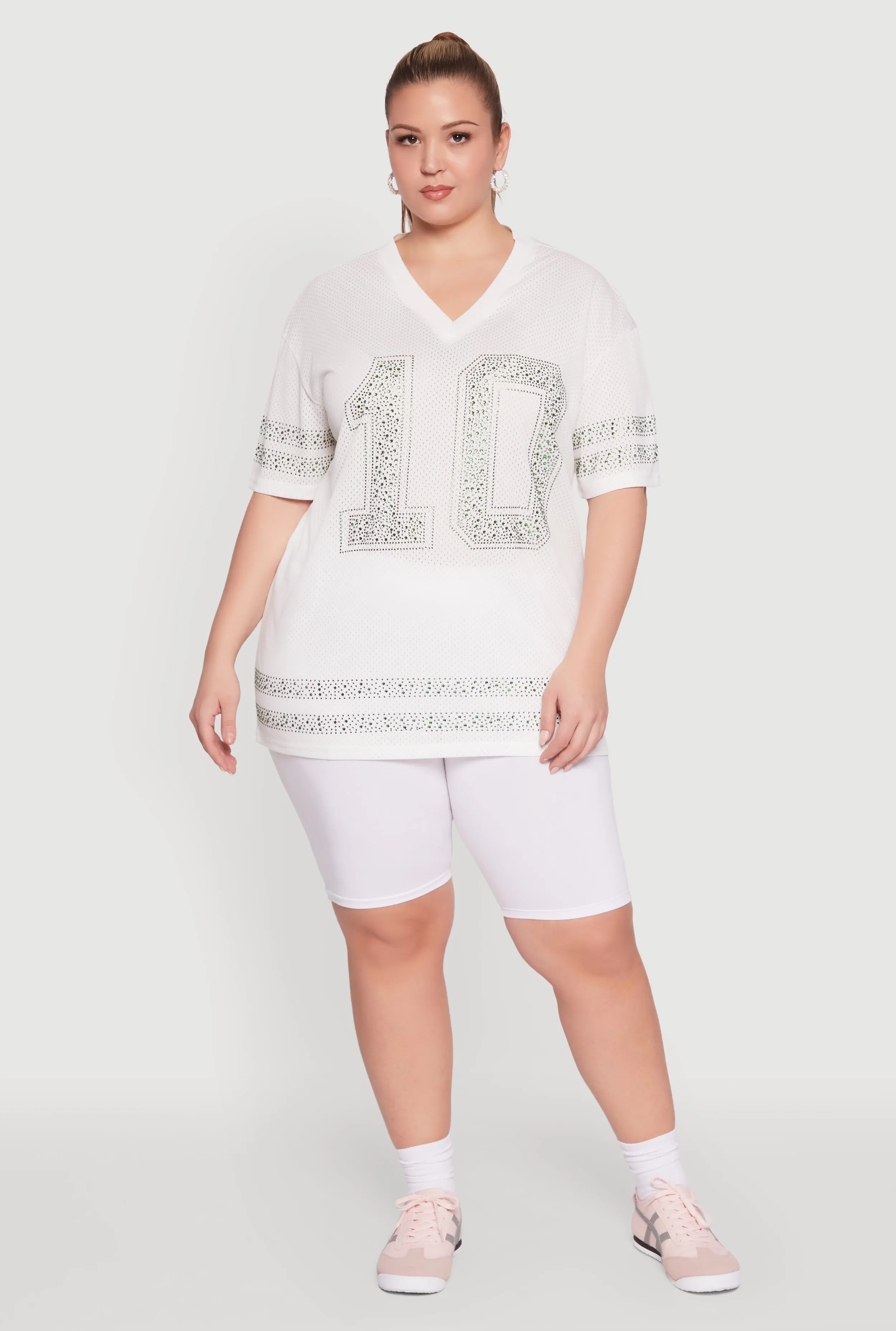 Plus Size Rhinestone Graphic Short Sleeve Jersey Top sold by Rainbow