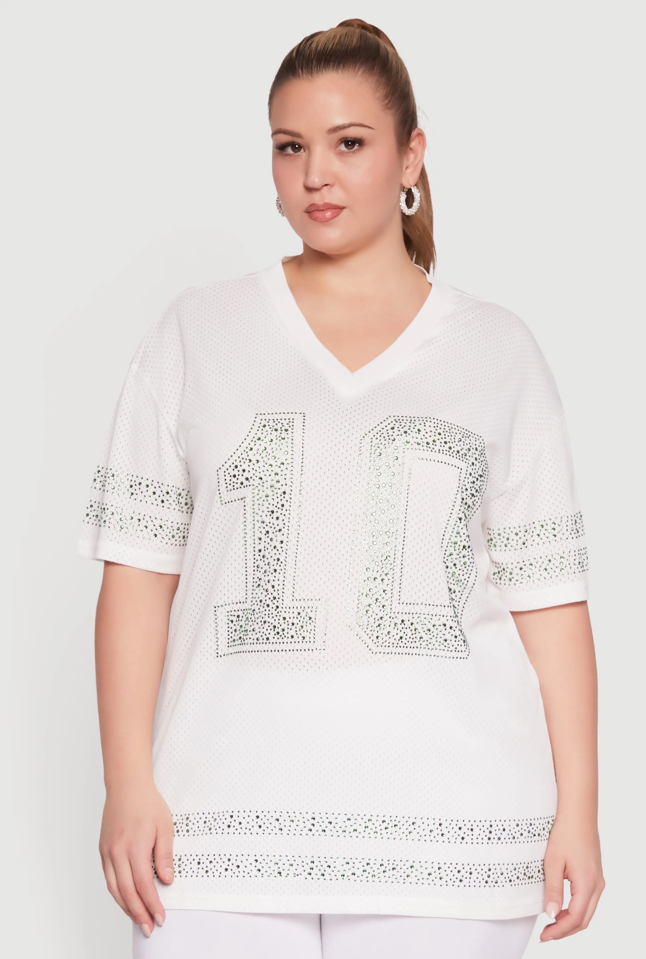 Plus Size Rhinestone Graphic Short Sleeve Jersey Top sold by Rainbow product image thumbnail 2