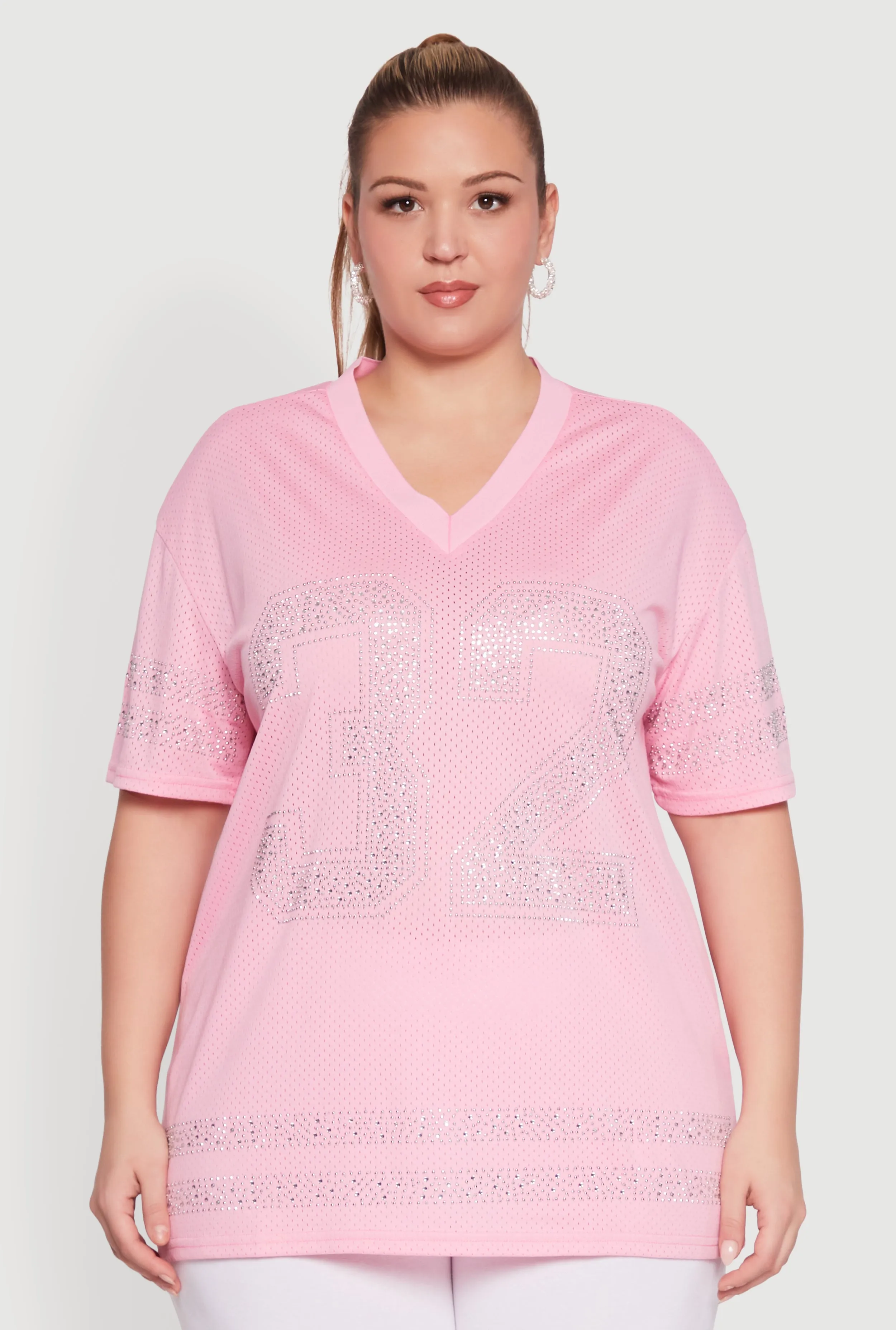 Plus Size Rhinestone Graphic Short Sleeve Jersey Top sold by Rainbow product image thumbnail 2