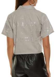 Rhinestone Runway Cropped Shirt sold by Rainbow