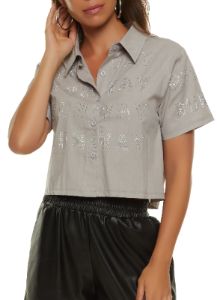 Rhinestone Runway Cropped Shirt sold by Rainbow