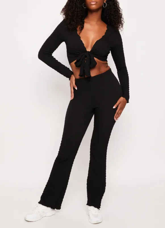 Textured Knit High Waist Flared Pants sold by Rainbow