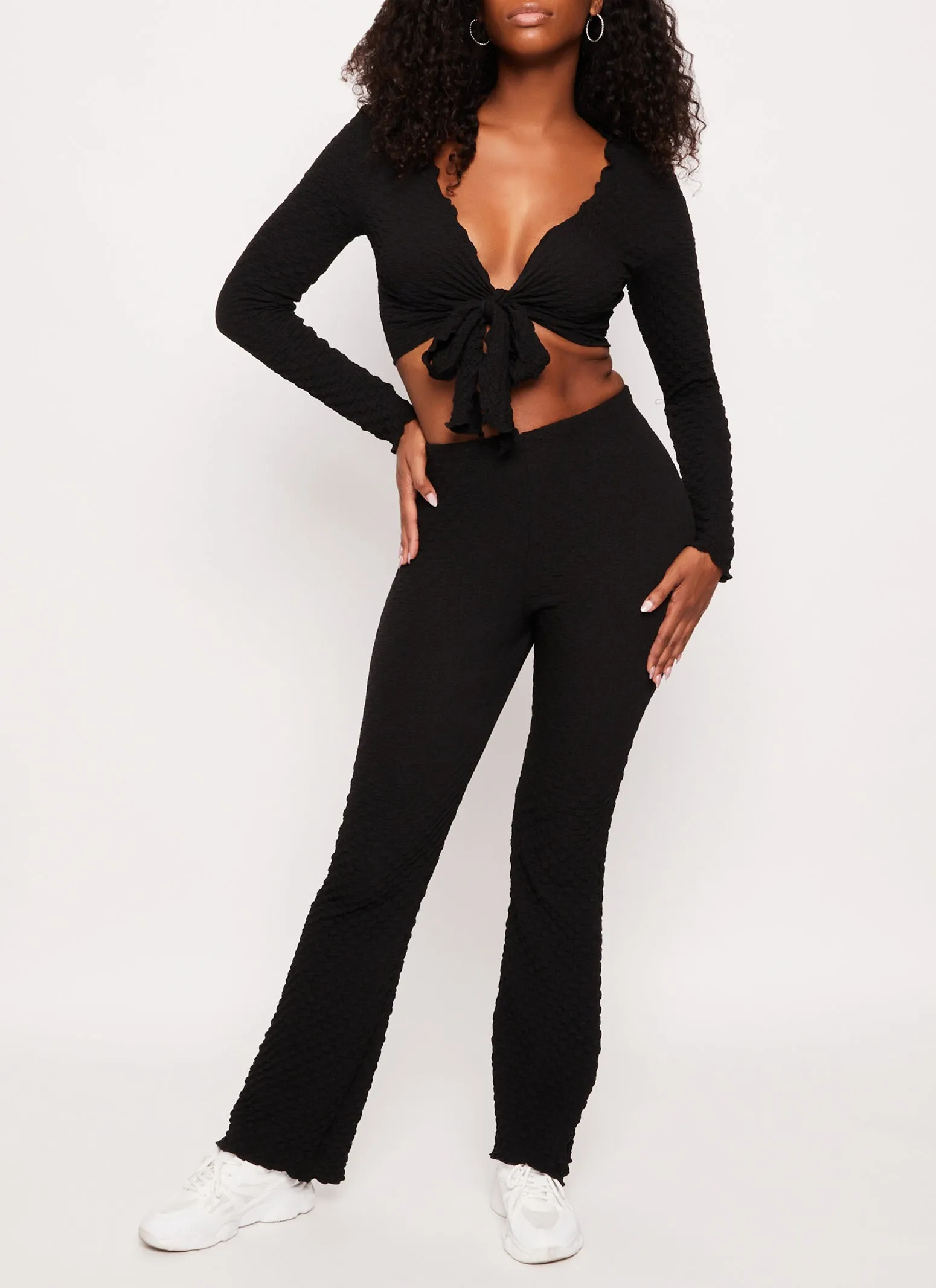 Textured Knit High Waist Flared Pants sold by Rainbow