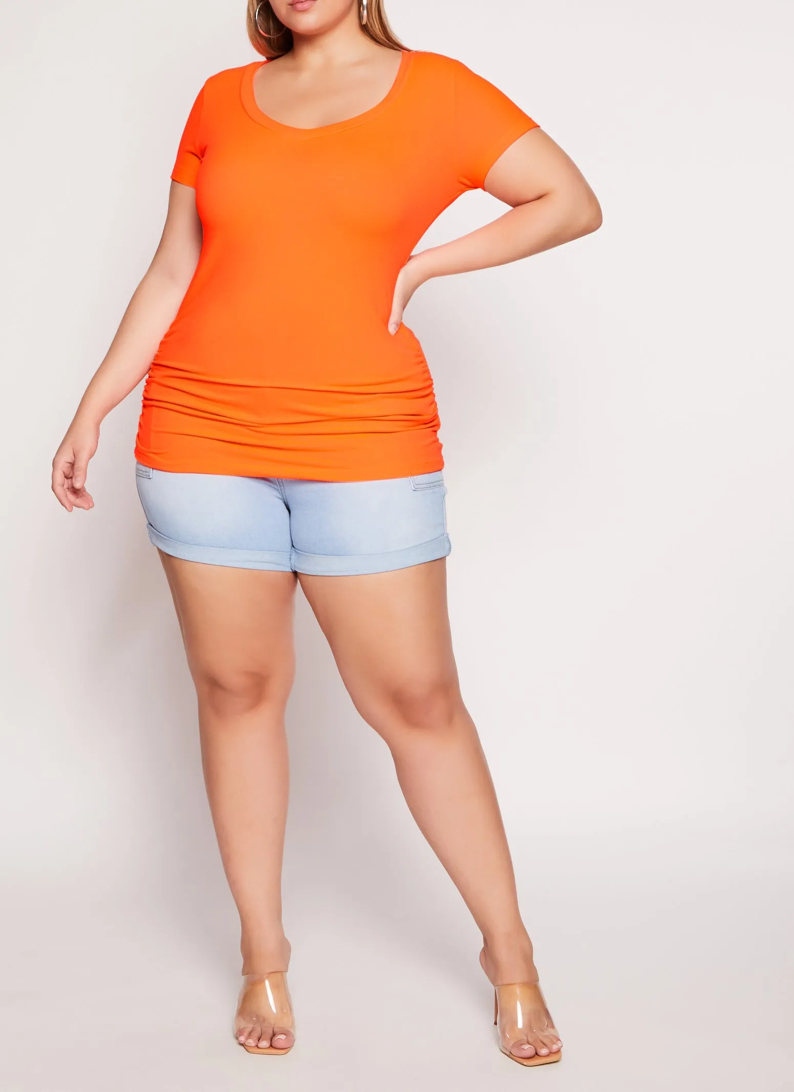 Plus Size Basic V Neck Ruched Side Tee sold by Rainbow product image thumbnail 2
