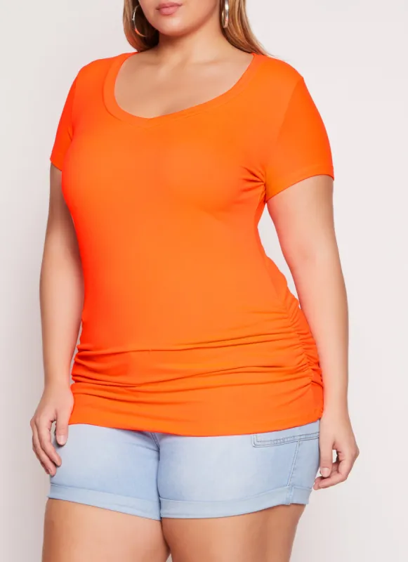 Plus Size Basic V Neck Ruched Side Tee sold by Rainbow