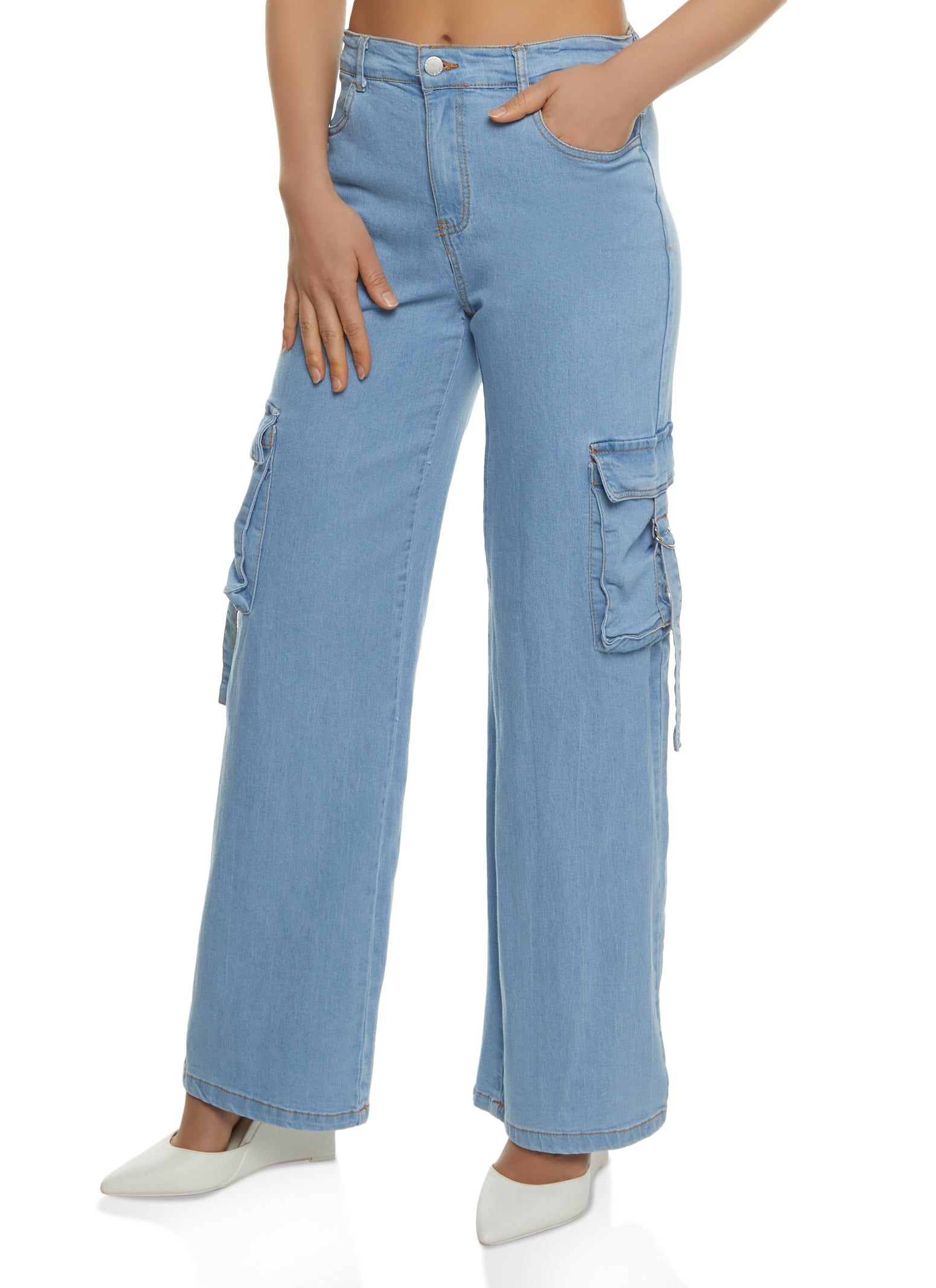 Denim Cargo Wide Leg Pants sold by Rainbow