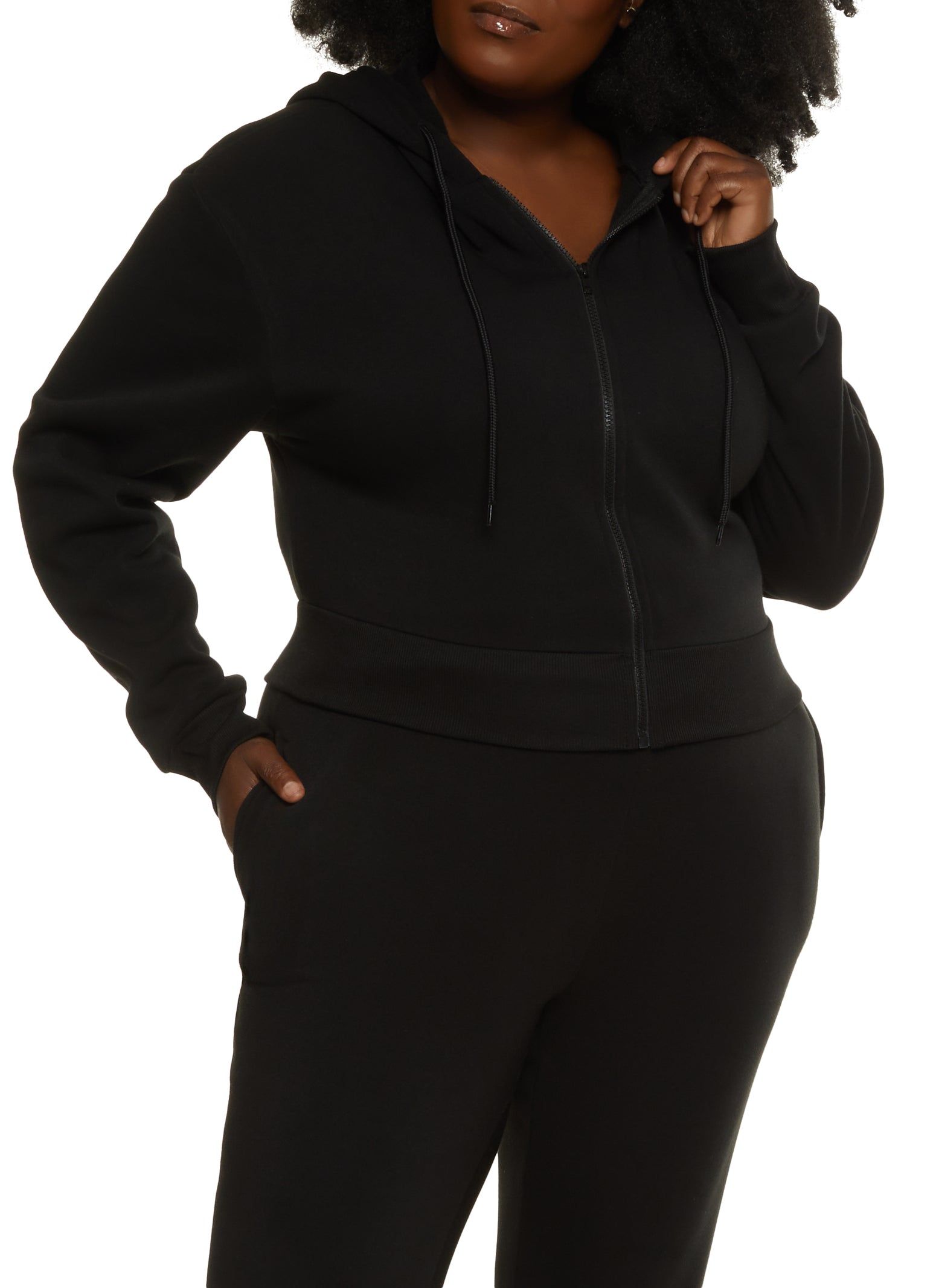 Plus Size Fleece Solid Zip Front Hoodie sold by Rainbow