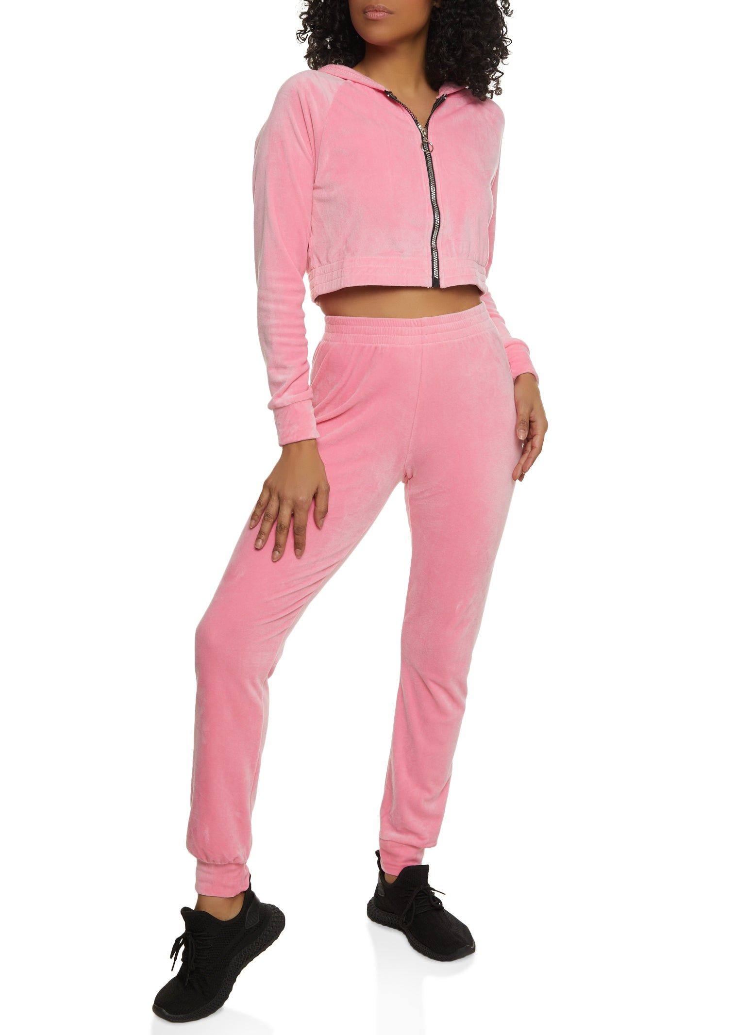 Velour Cropped Zip Front Hoodie sold by Rainbow product image thumbnail 2