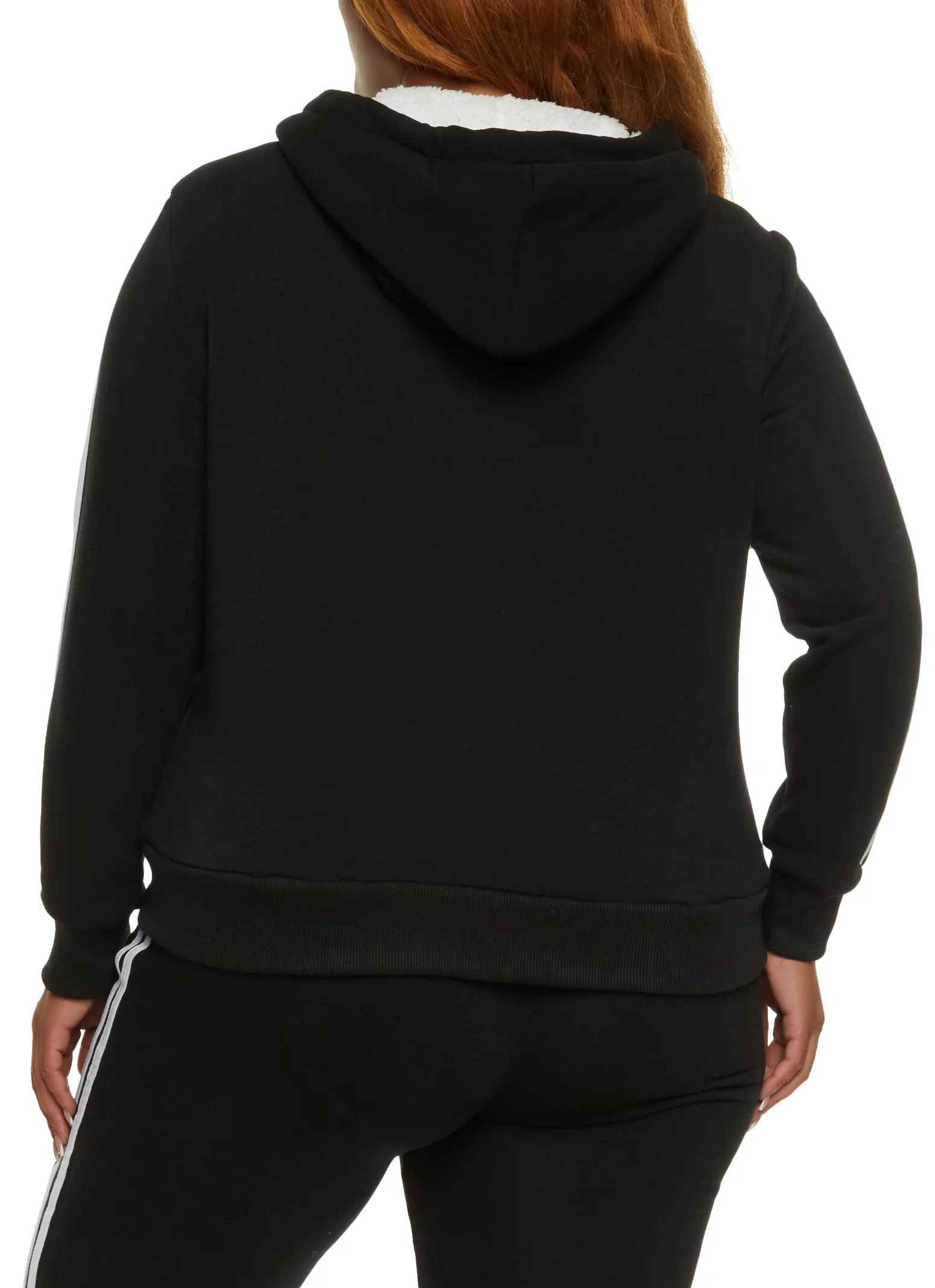 Plus Size Sherpa Lined Varsity Striped Sleeve Zip Hoodie sold by Rainbow product image thumbnail 3