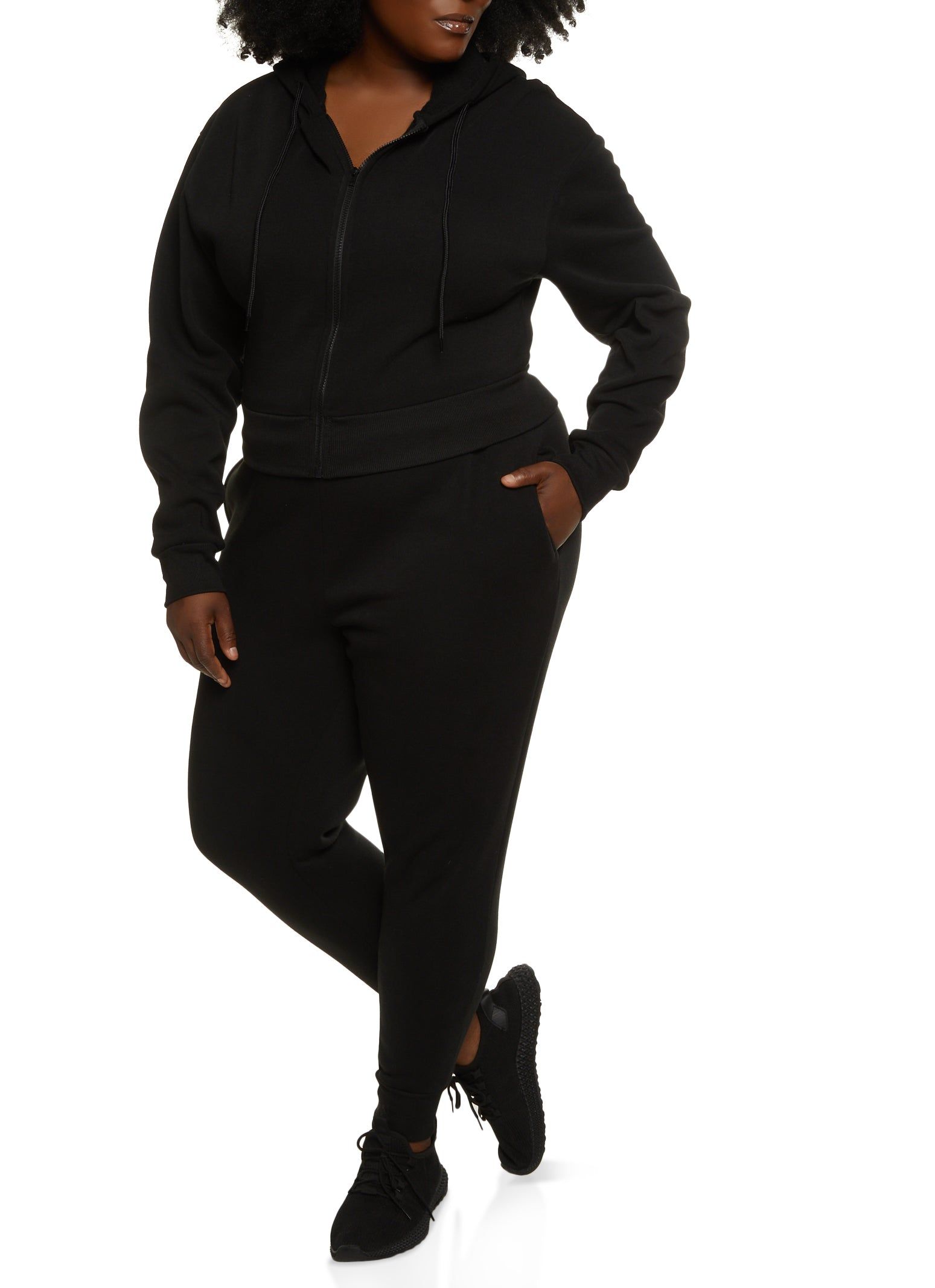 Plus Size Fleece Solid Zip Front Hoodie sold by Rainbow product image thumbnail 2