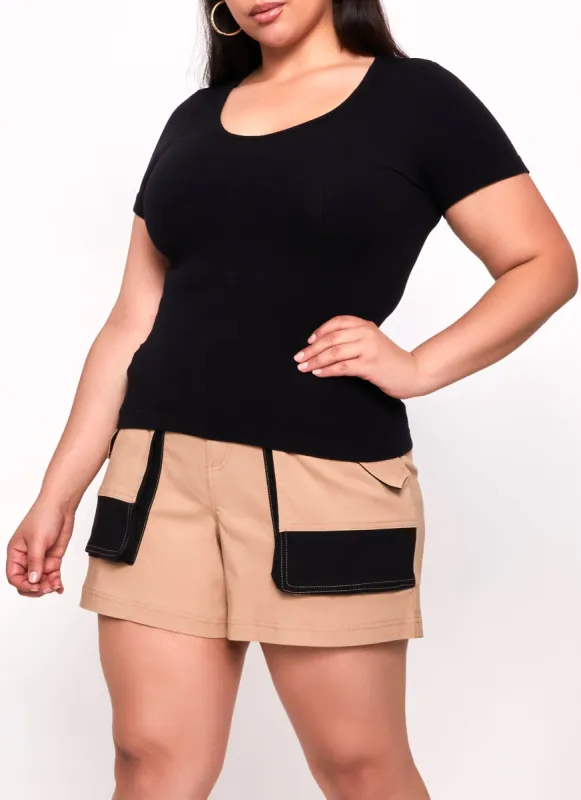 Plus Size Seamless Textured Knit Scoop Neck Tee sold by Rainbow