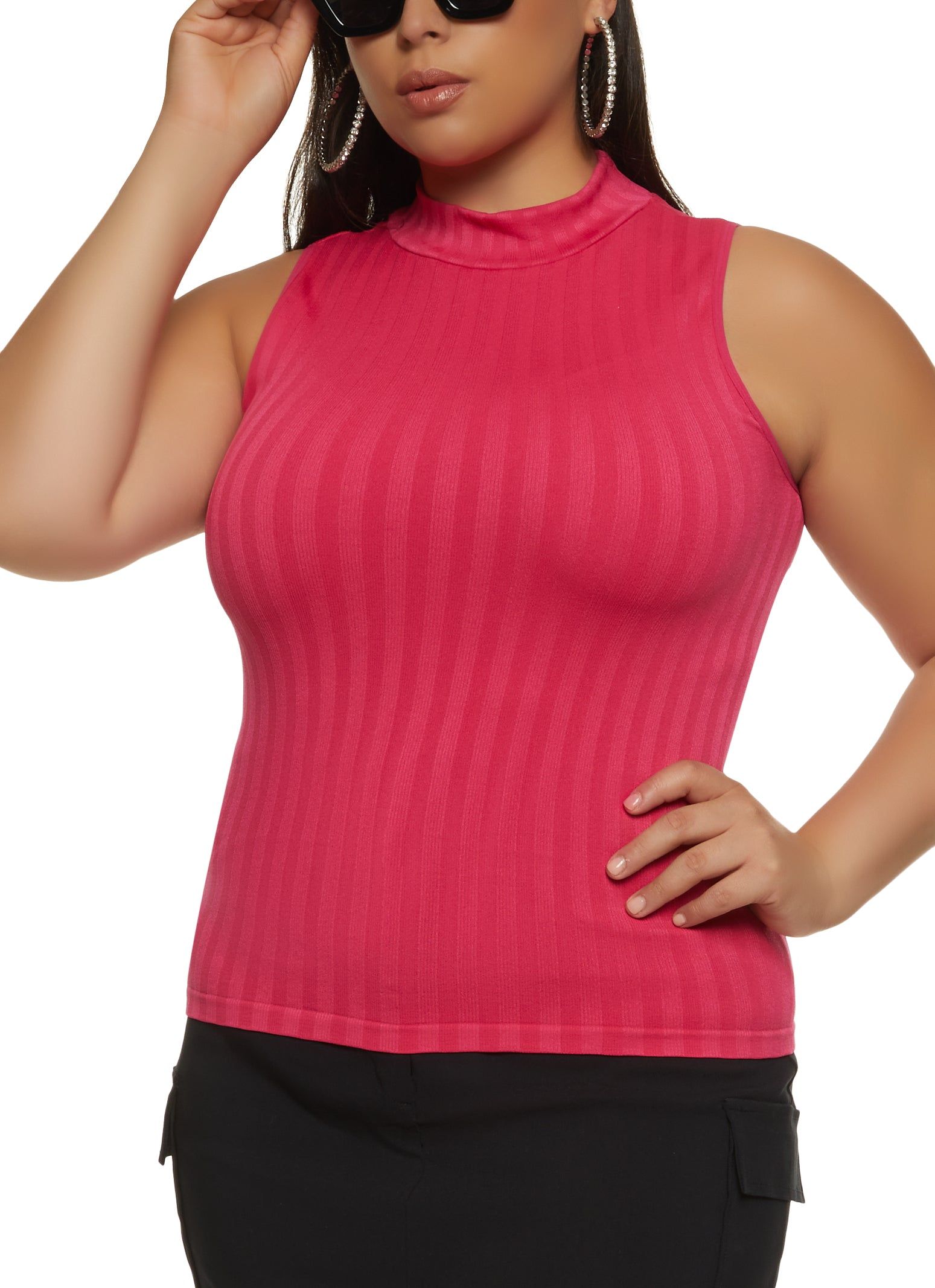 Plus Size Seamless Ribbed Knit Mock Neck Tank Top sold by Rainbow