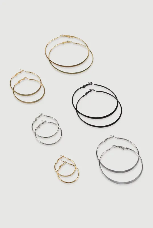 Metallic Hoop Earrings Set of 6 sold by Rainbow