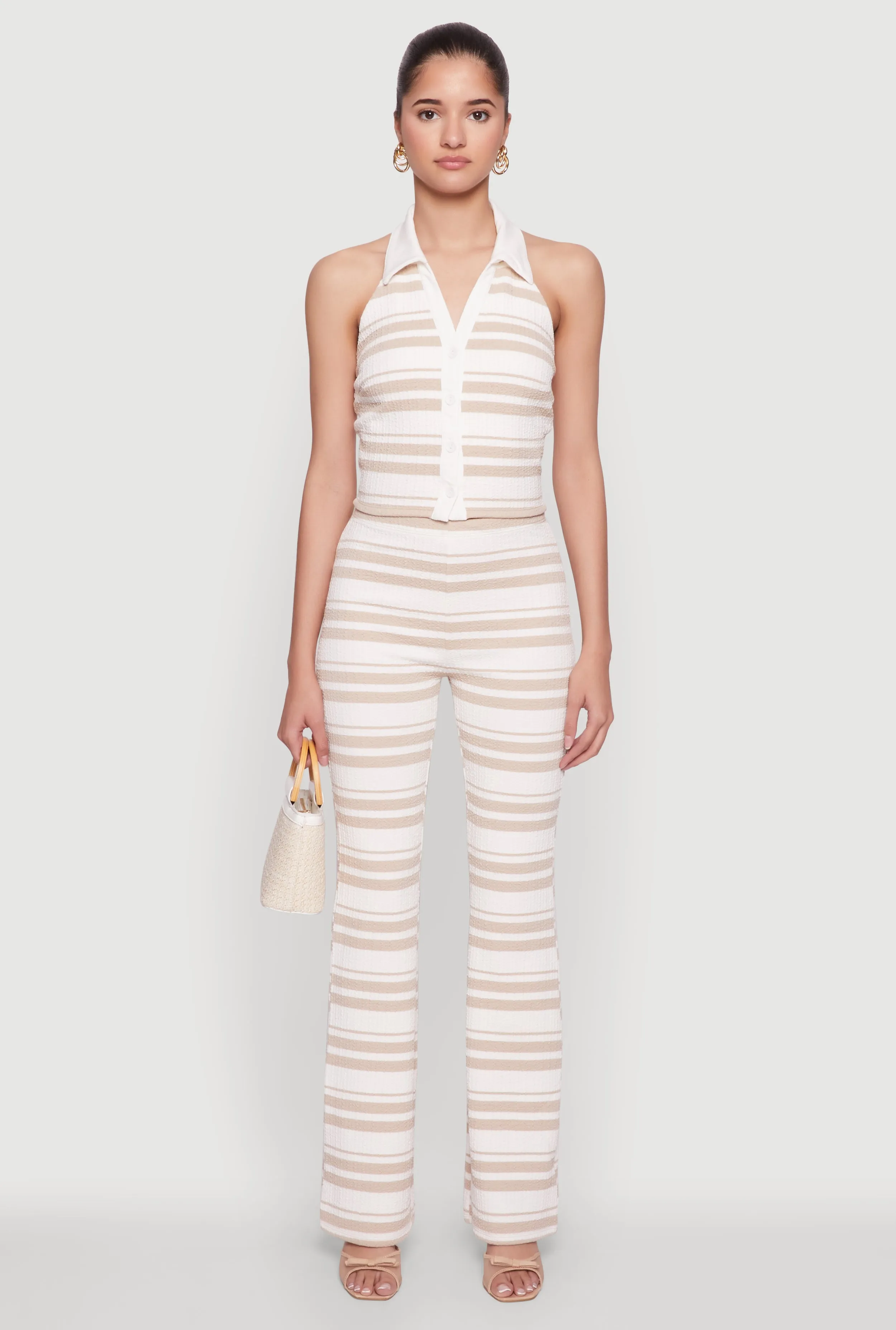 Textured Knit Striped Cropped Halter Top sold by Rainbow product image thumbnail 2