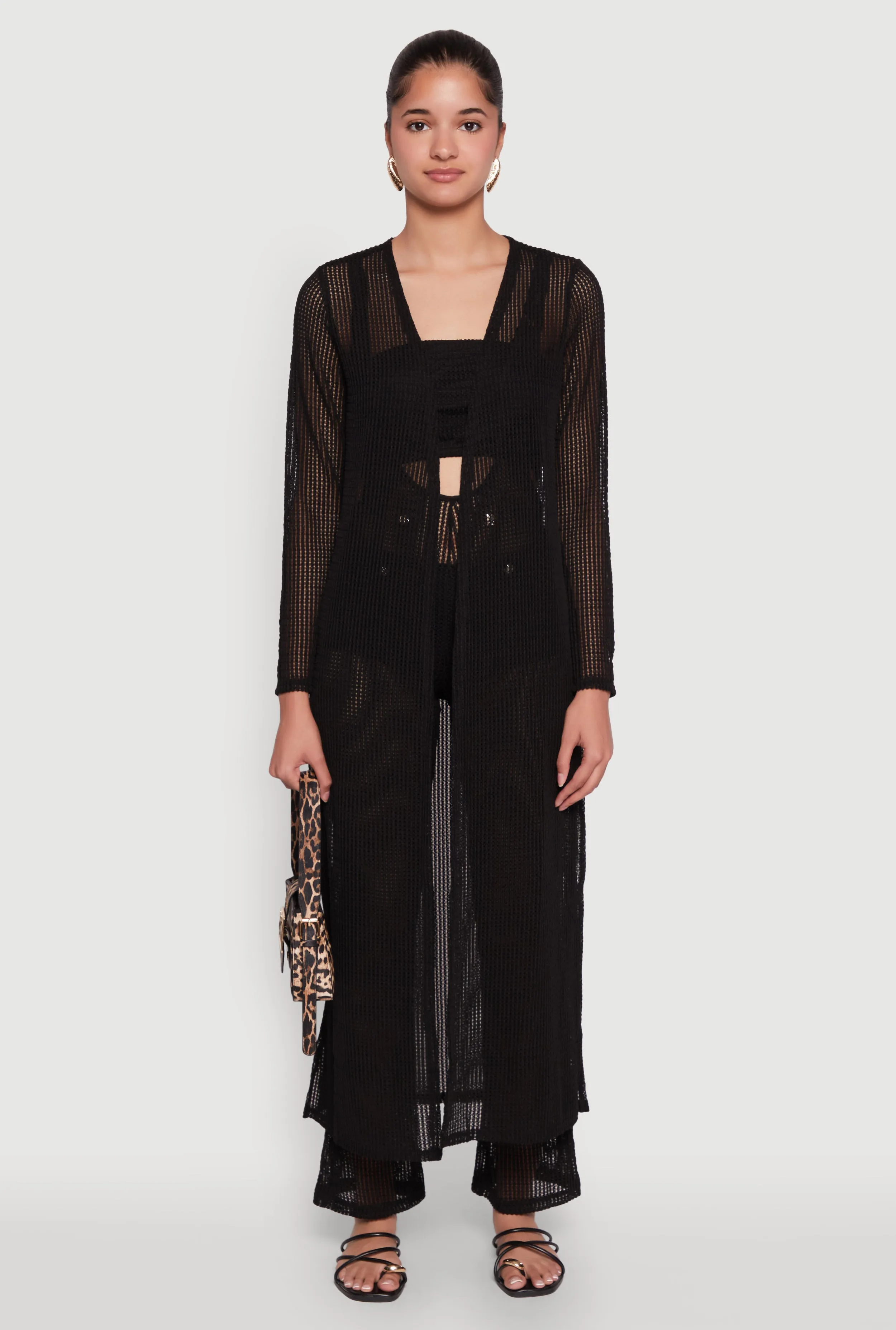 Knitted Side Slit Long Sleeve Duster sold by Rainbow