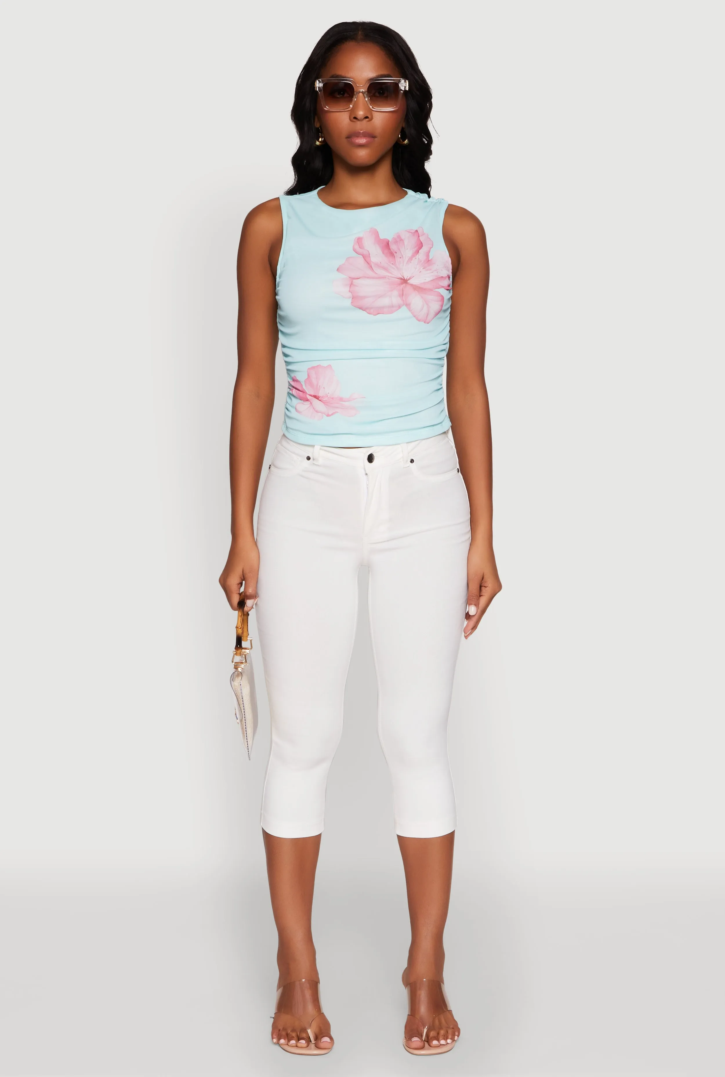 Iris Mesh Floral Print Ruched Crop Top sold by Rainbow product image thumbnail 3