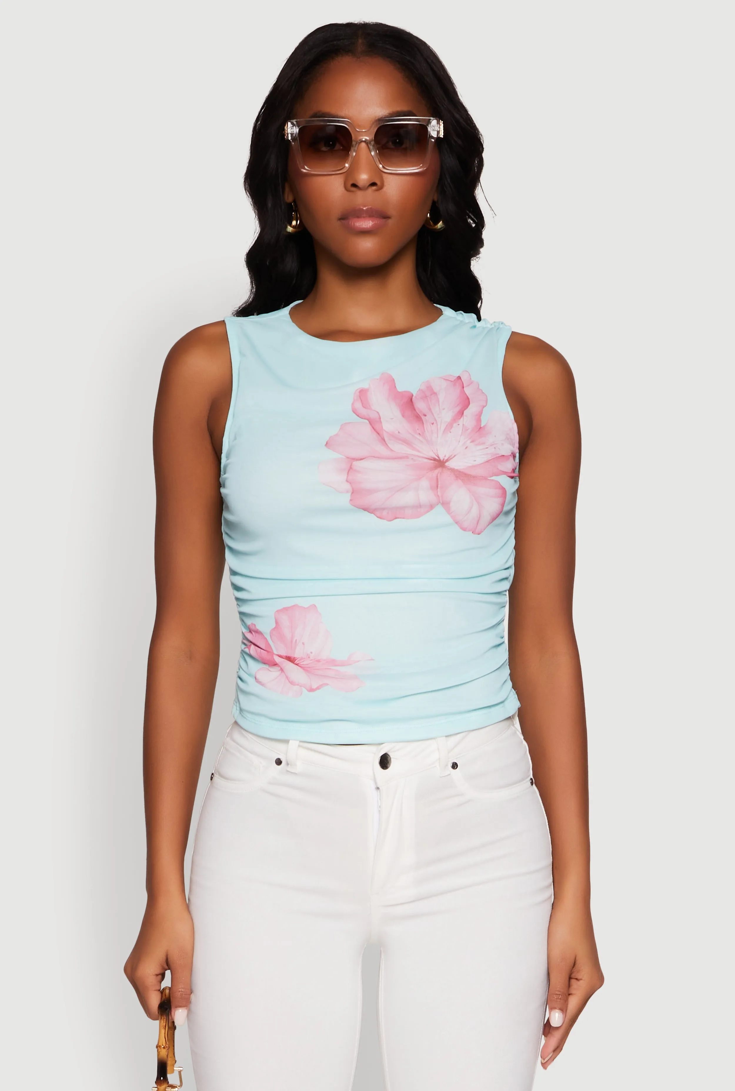 Iris Mesh Floral Print Ruched Crop Top sold by Rainbow product image thumbnail 2