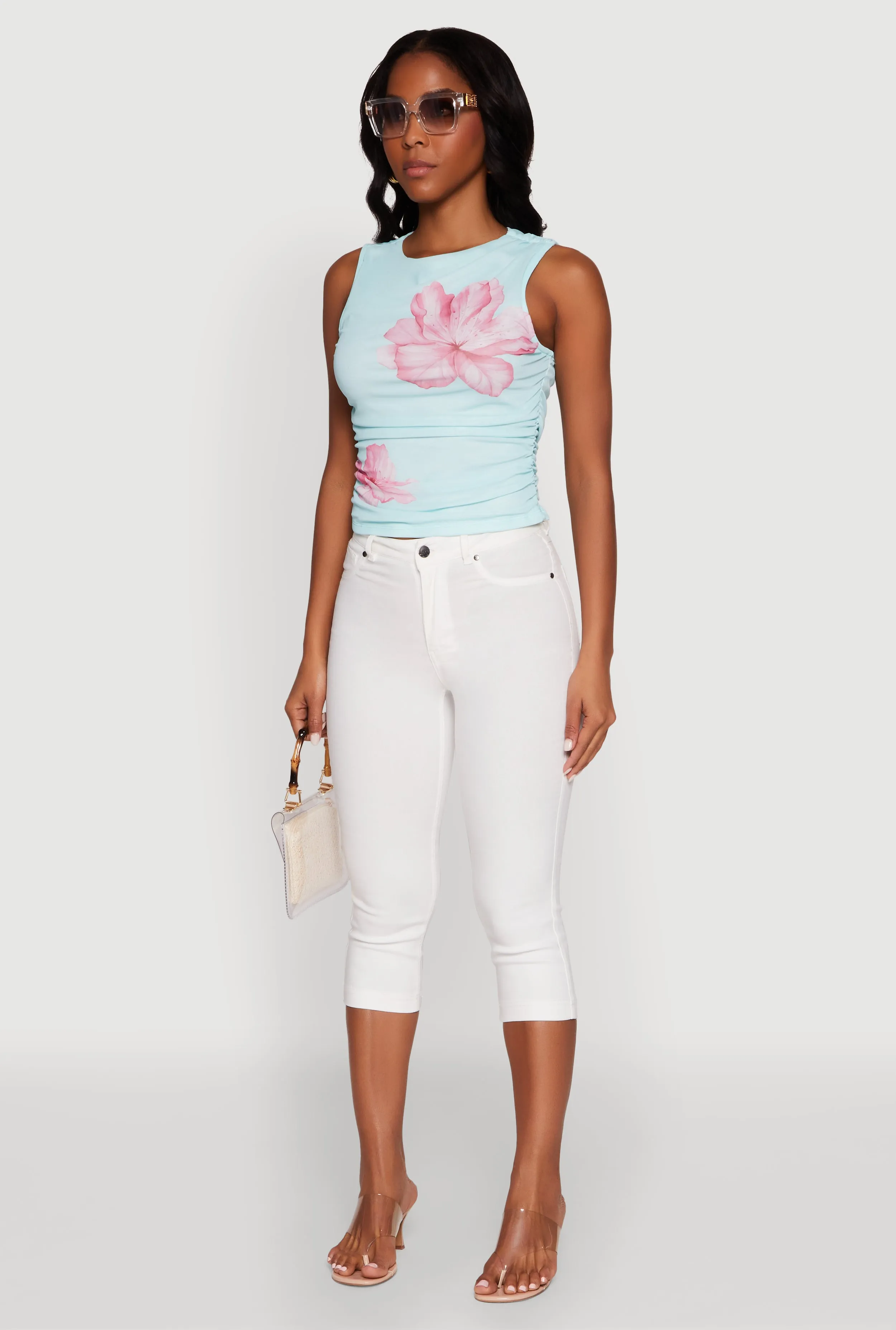 Iris Mesh Floral Print Ruched Crop Top sold by Rainbow product image thumbnail 5