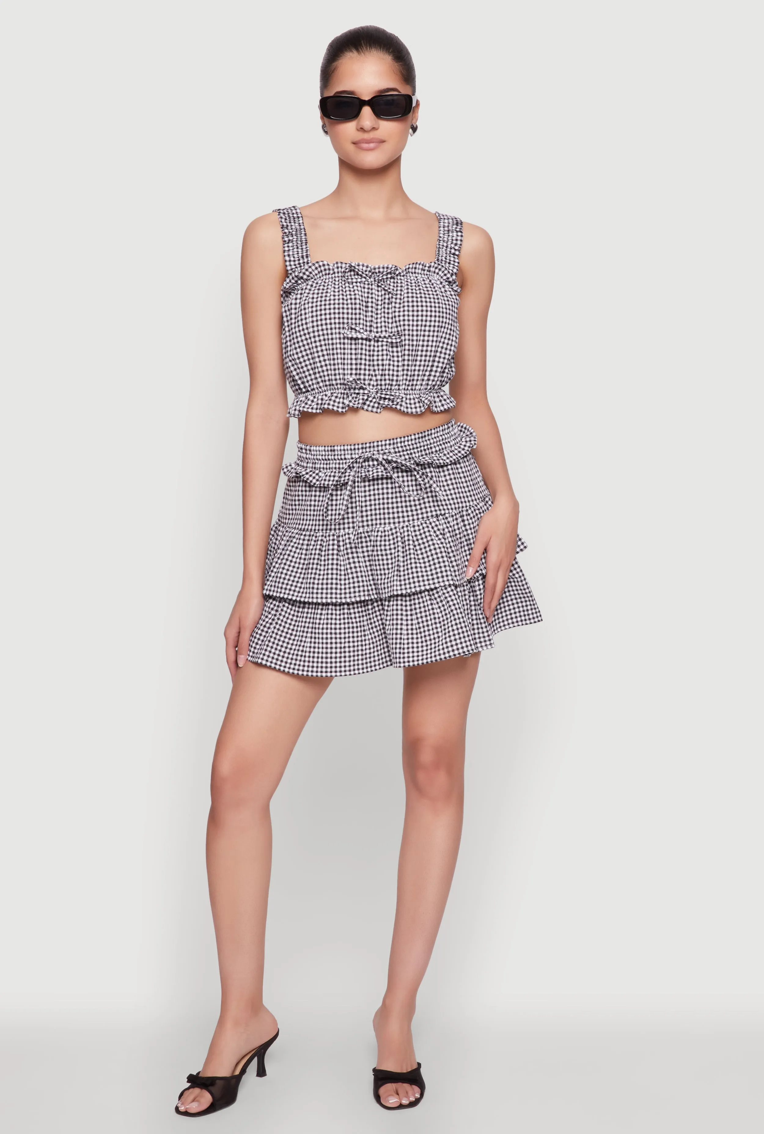 Iris Gingham Square Neck Crop Top with Bows and Ruffles sold by Rainbow product image thumbnail 5