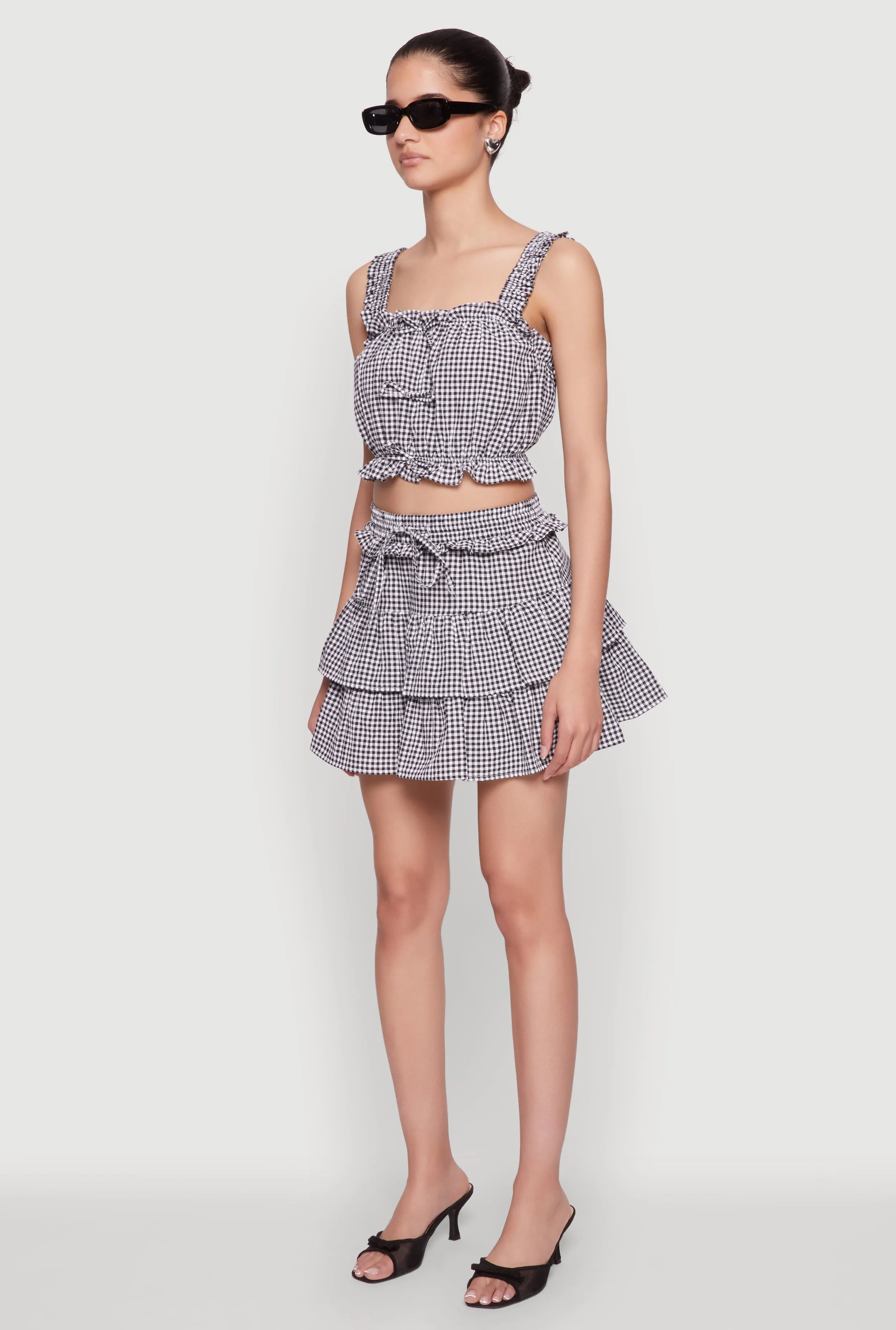 Iris Gingham Square Neck Crop Top with Bows and Ruffles sold by Rainbow product image thumbnail 3