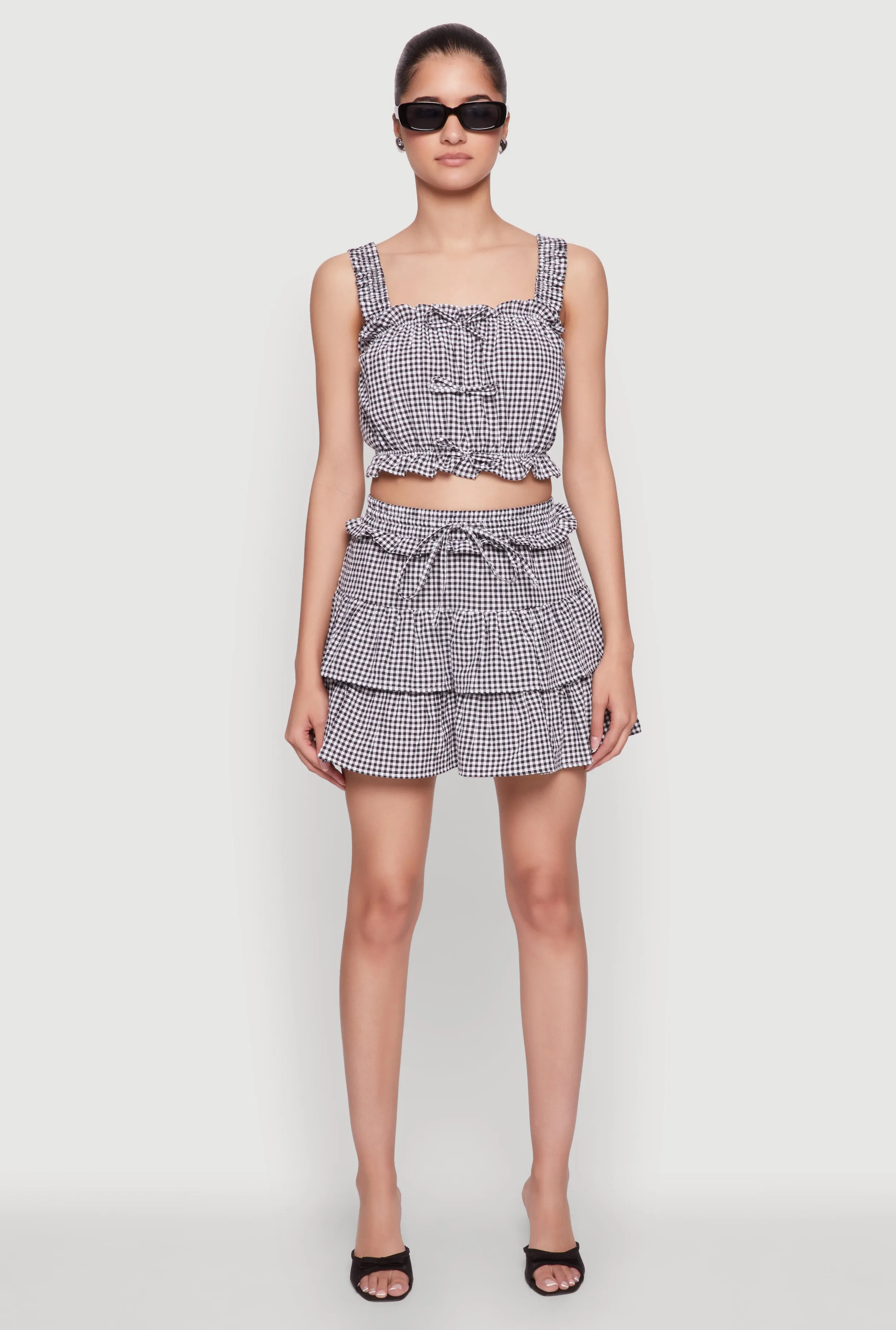 Iris Gingham Square Neck Crop Top with Bows and Ruffles sold by Rainbow product image thumbnail 2