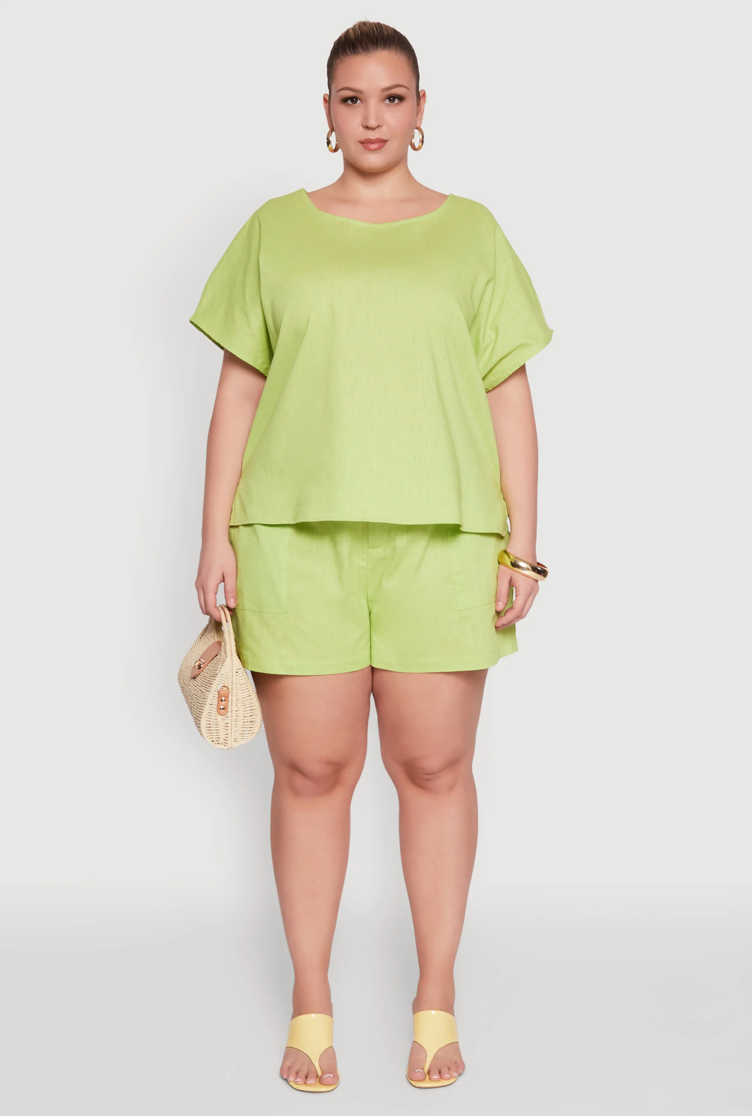 Plus Size Linen High Waist Shorts sold by Rainbow
