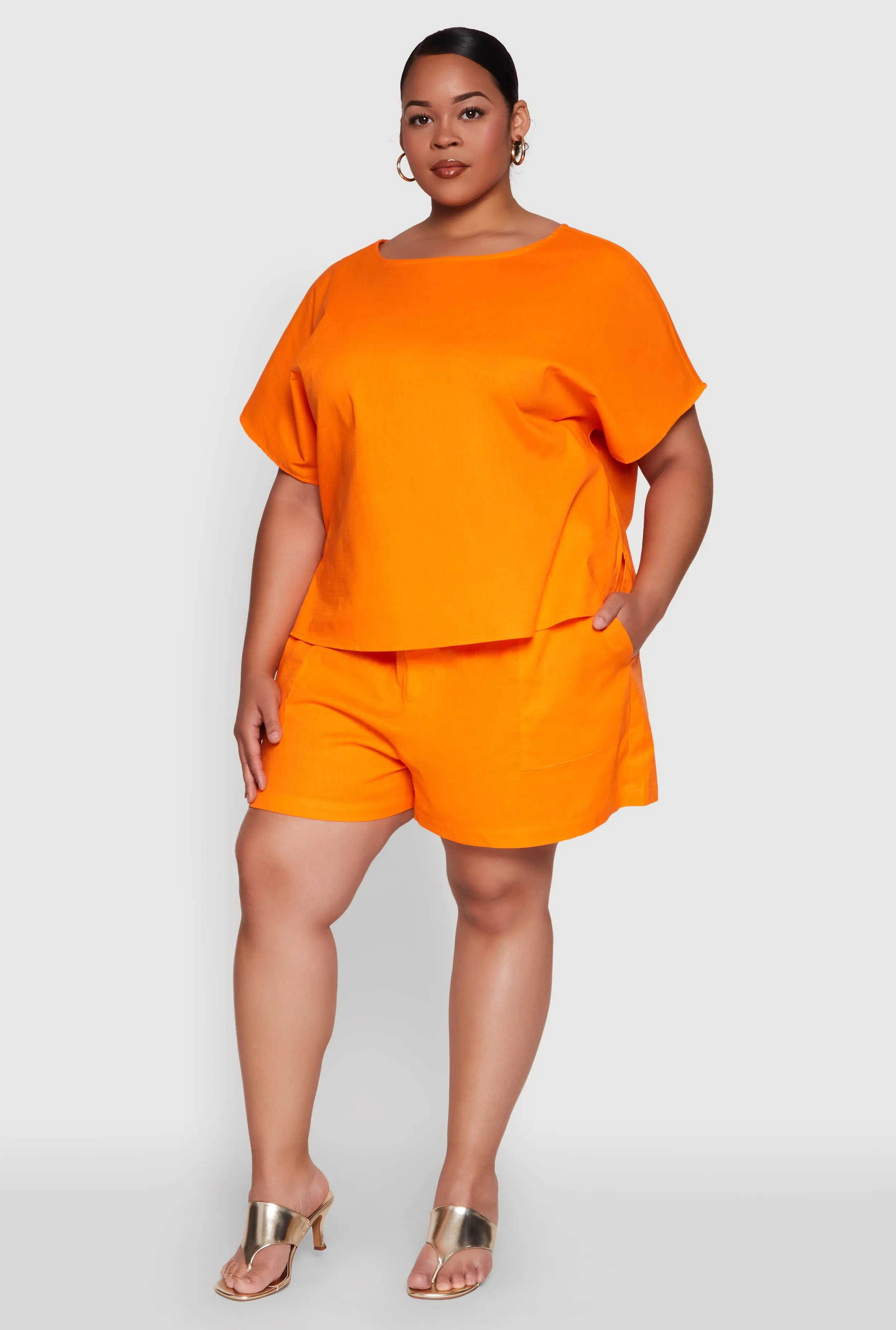 Plus Size Linen High Waist Shorts sold by Rainbow