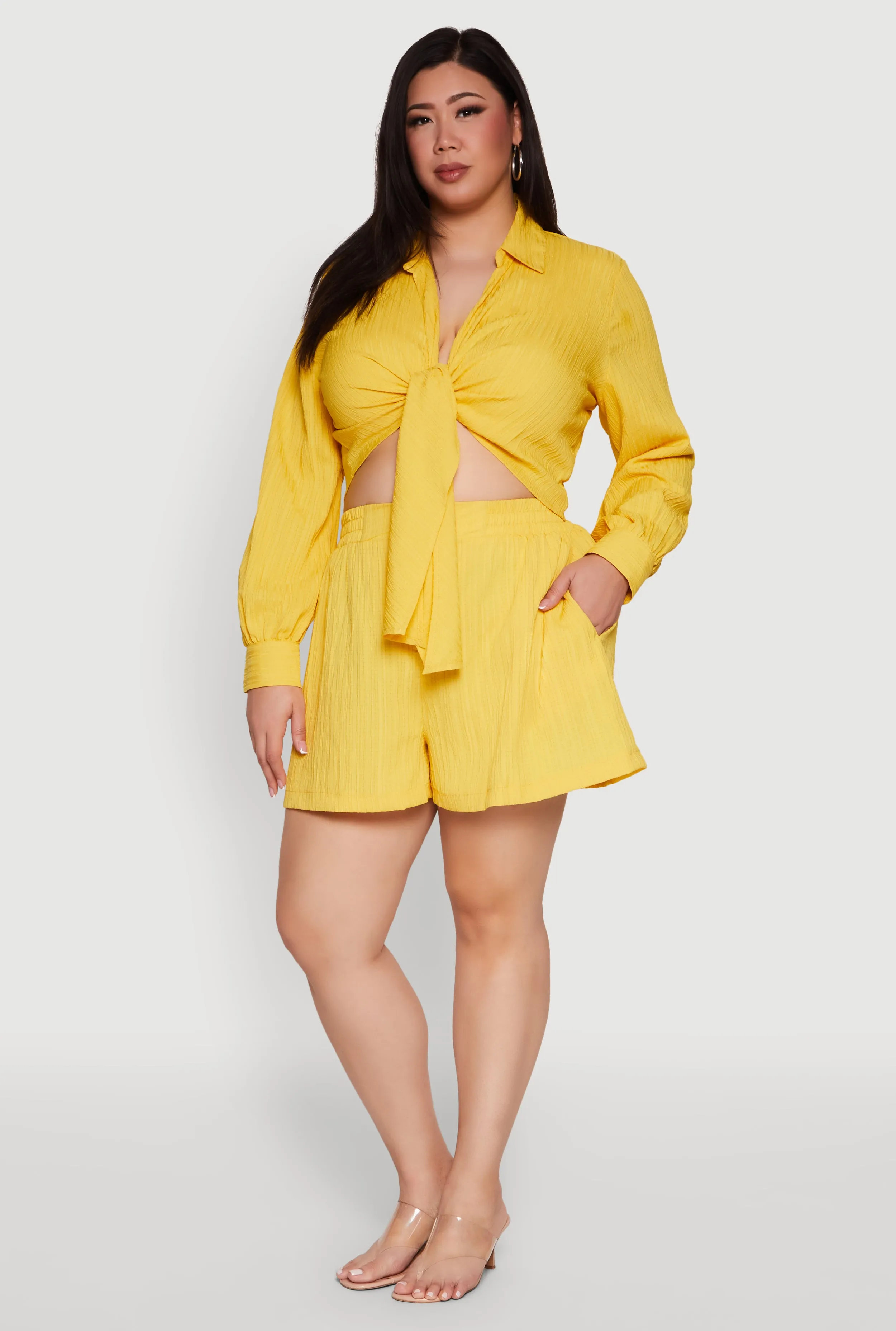 Plus Size Textured Knit Tie Front Crop Top sold by Rainbow product image thumbnail 2