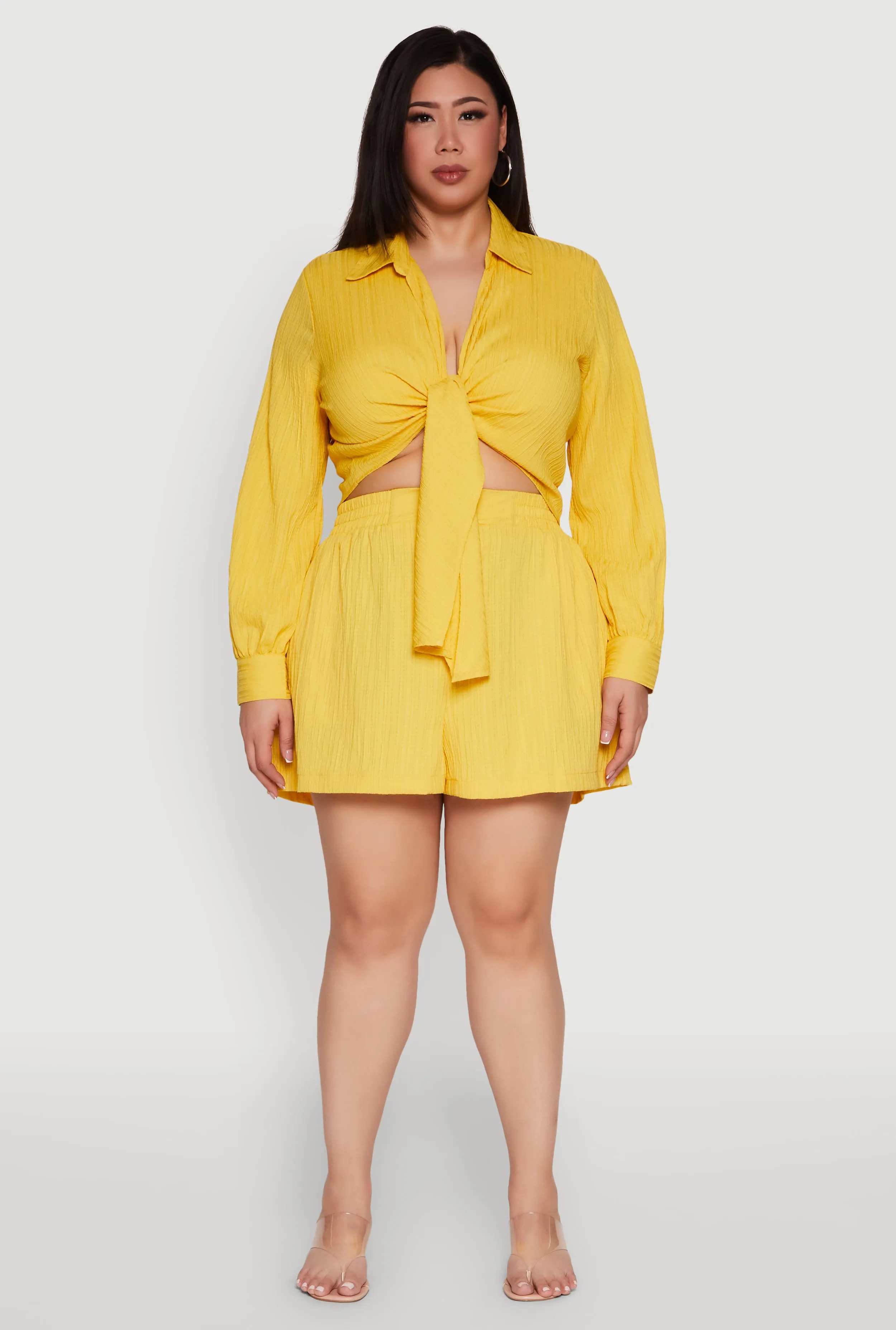 Plus Size Textured Knit Tie Front Crop Top sold by Rainbow product image thumbnail 3