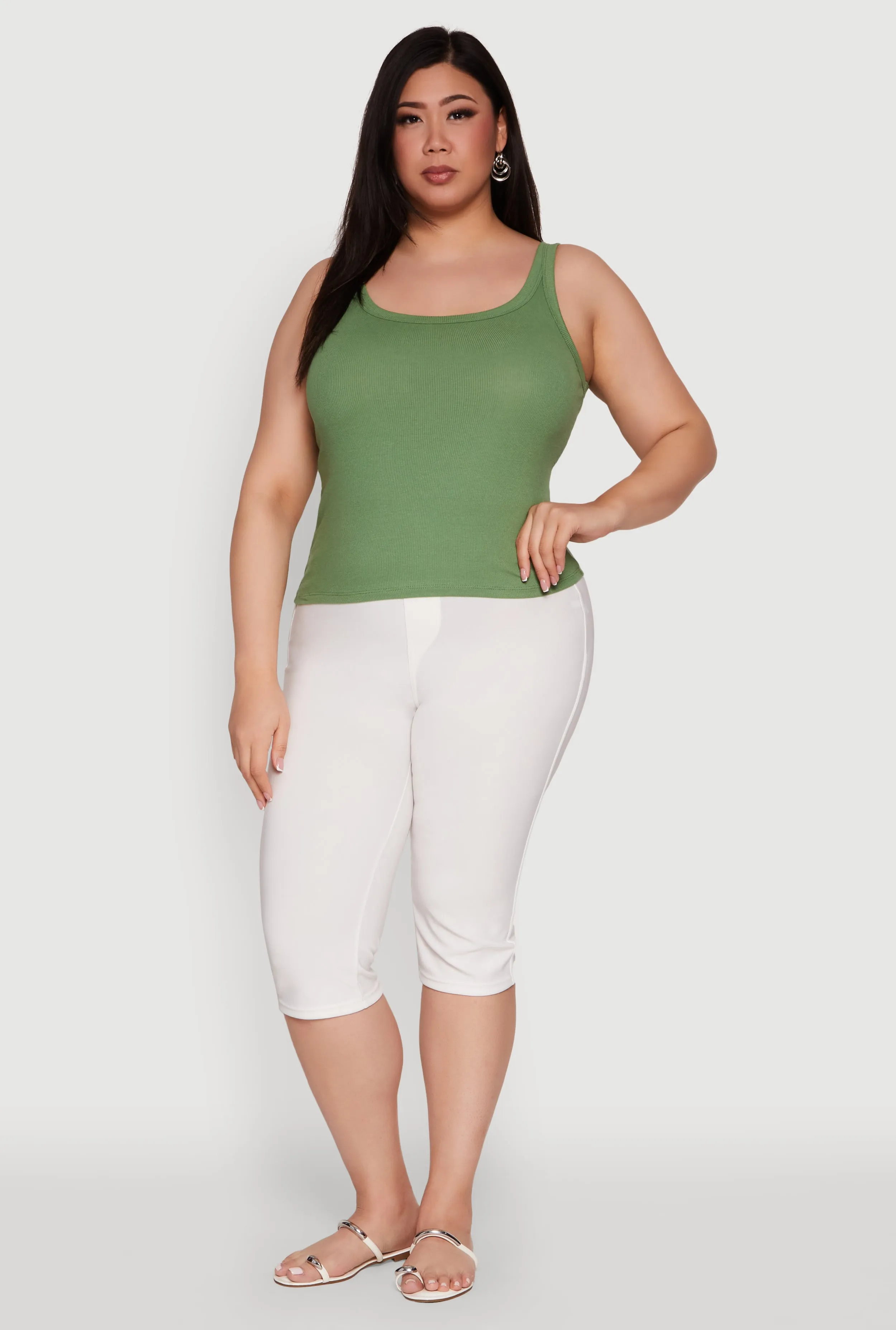 Plus Size Rib Knit Basic Tank Top sold by Rainbow