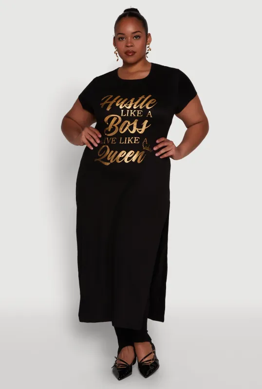 Plus Size Hustle Like A Boss Live Like A Queen Maxi Top sold by Rainbow