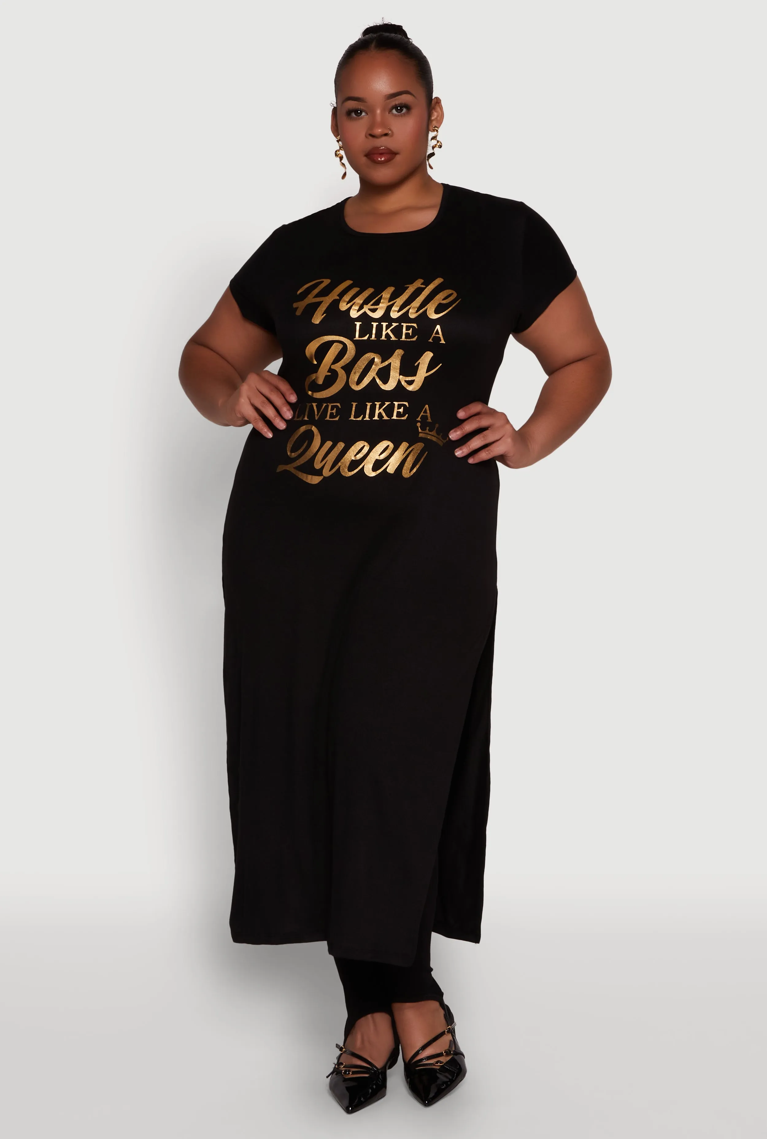 Plus Size Hustle Like A Boss Live Like A Queen Maxi Top sold by Rainbow