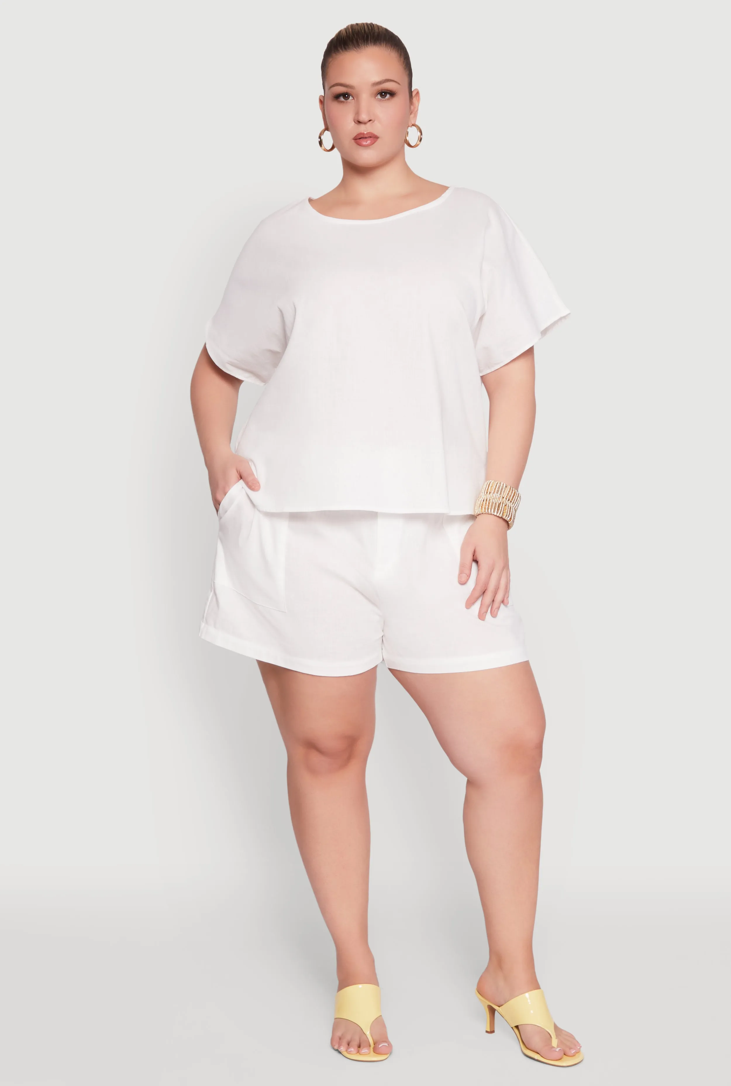 Plus Size Linen High Waist Shorts sold by Rainbow