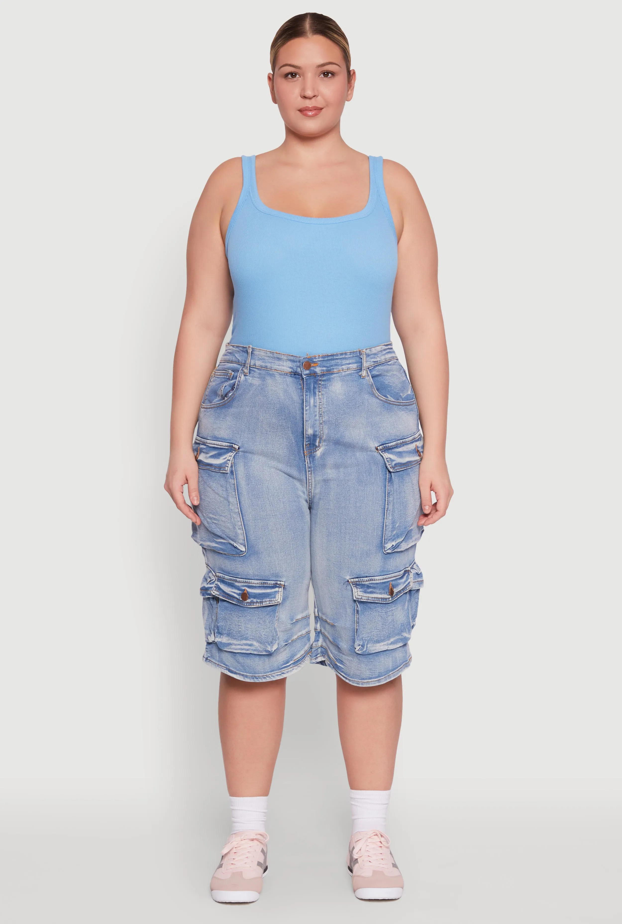 Plus Size Daisy Denim Cargo Pocket Bermuda Shorts sold by Rainbow product image thumbnail 2