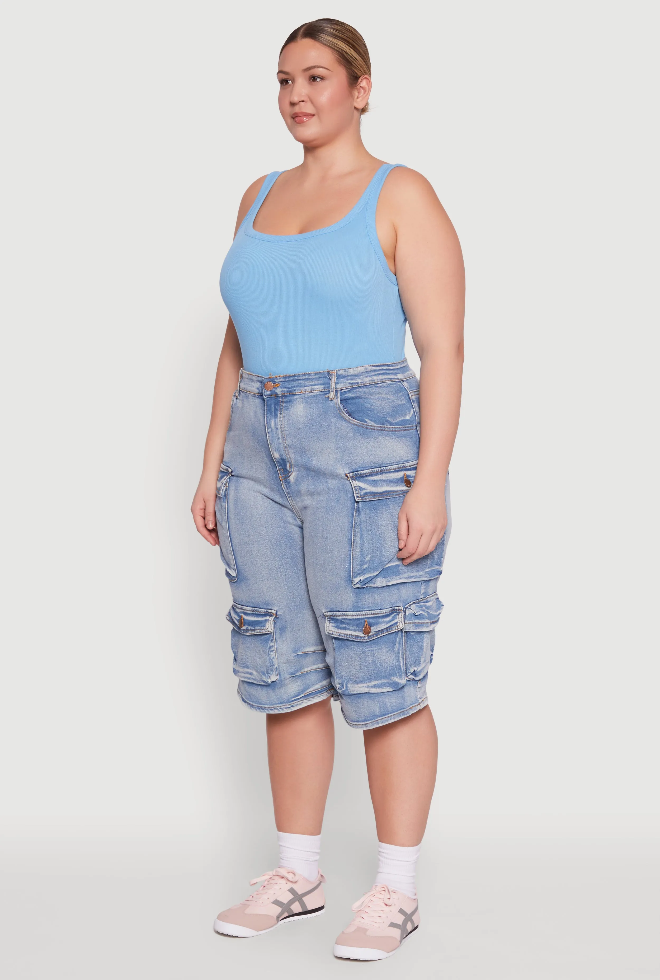Plus Size Daisy Denim Cargo Pocket Bermuda Shorts sold by Rainbow product image thumbnail 3