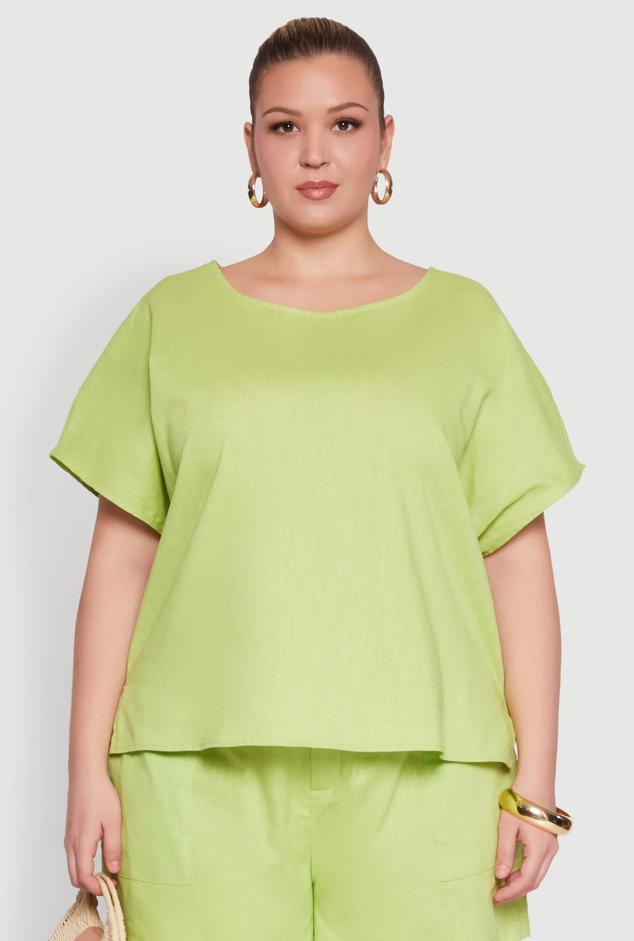 Plus Size Button Back Keyhole Short Sleeve Top sold by Rainbow