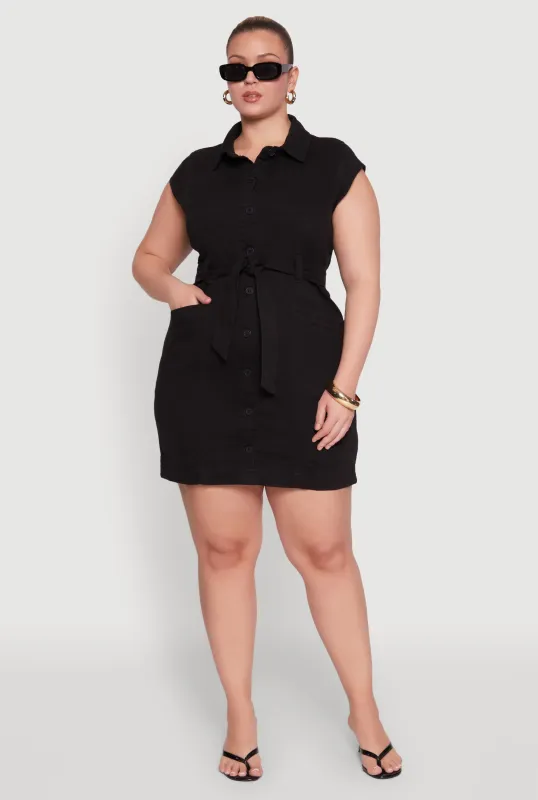 Plus Size Denim Cargo Pocket Shirt Dress sold by Rainbow